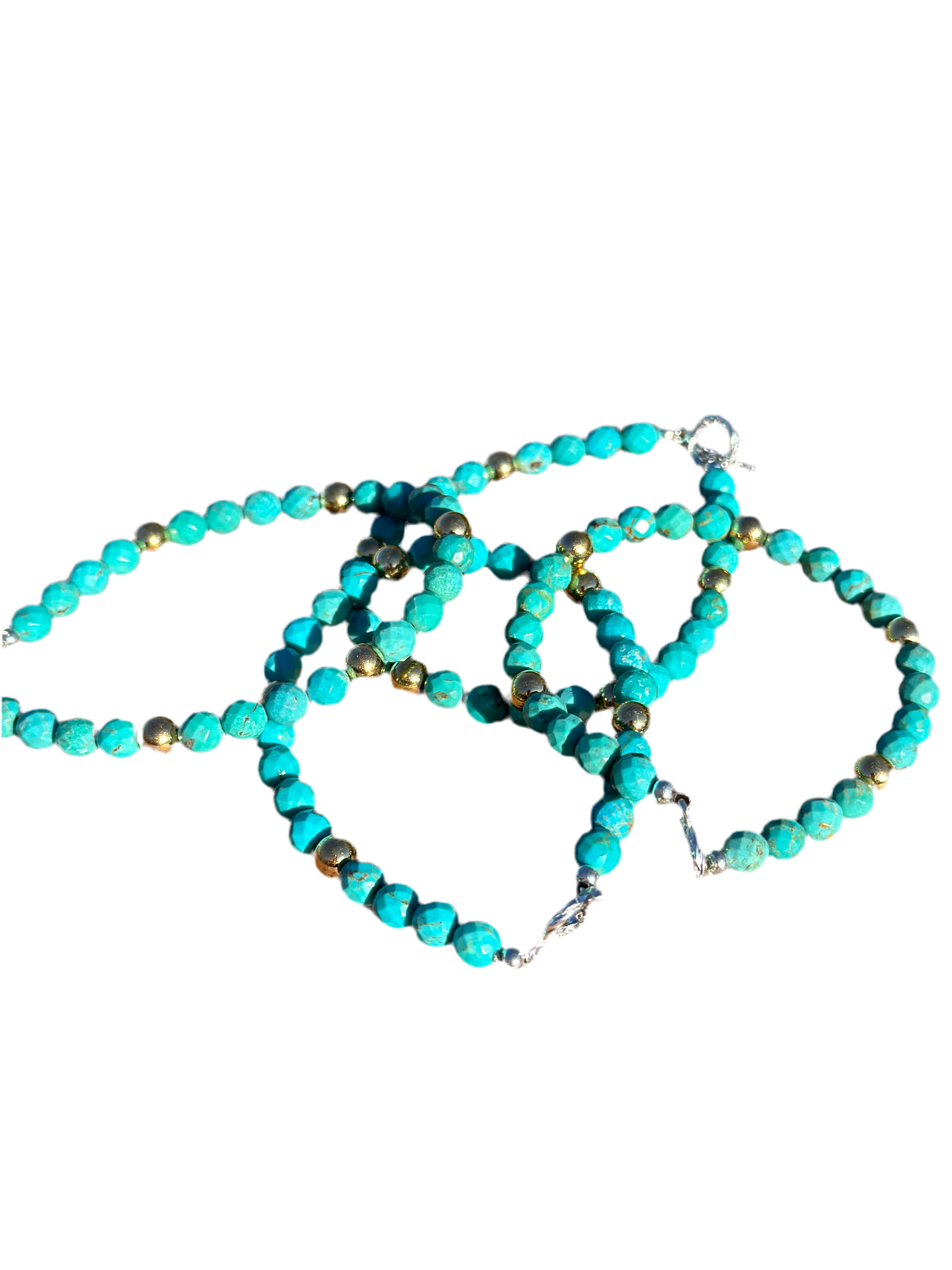 Handcrafted Sterling Silver with 14kt Gold Overlay Kingman Turquoise Beaded Bracelet