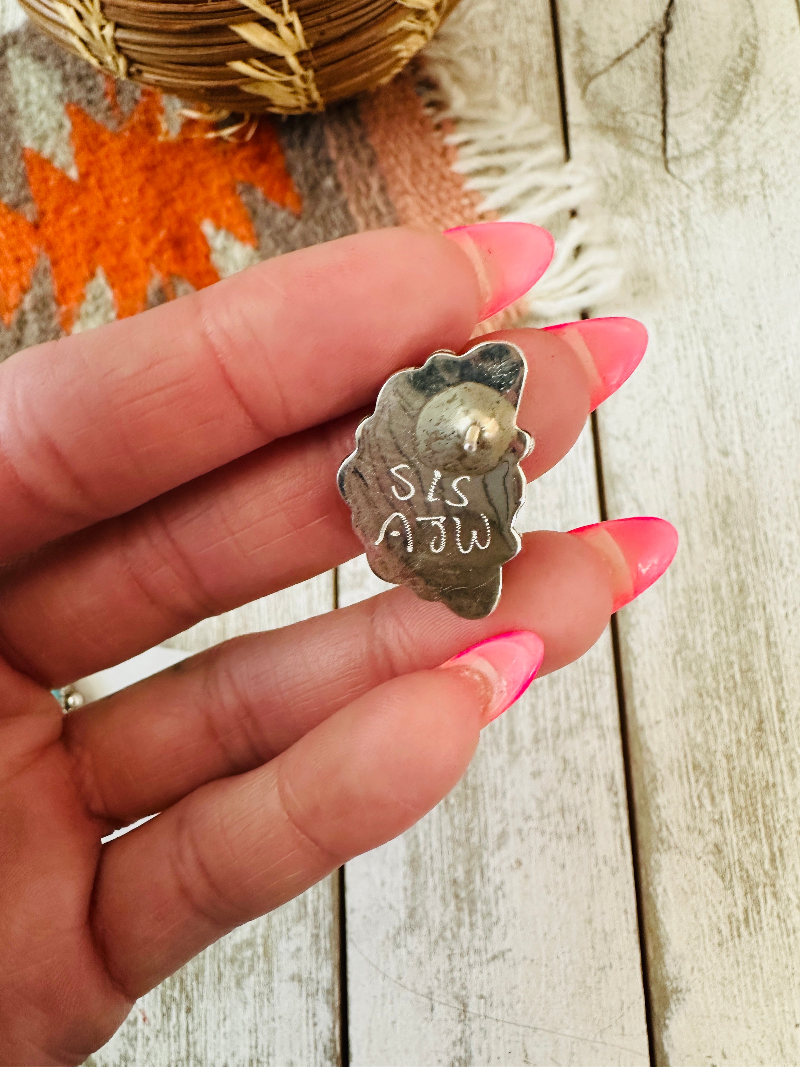 Handcrafted Sterling Silver & Green Turquoise Cluster Post Earrings