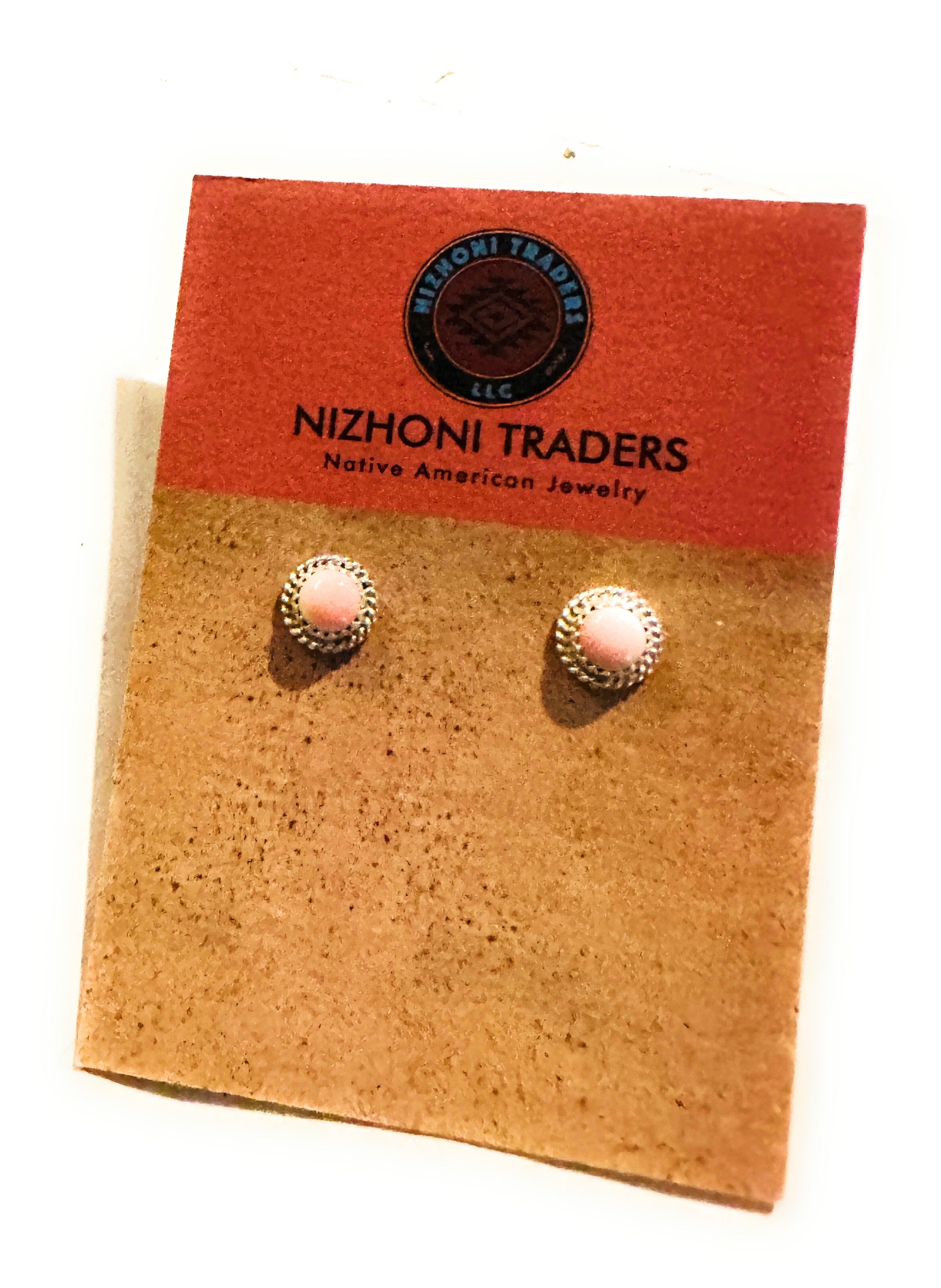 Navajo Queen Pink Conch & Sterling Silver Circle Stud Earrings