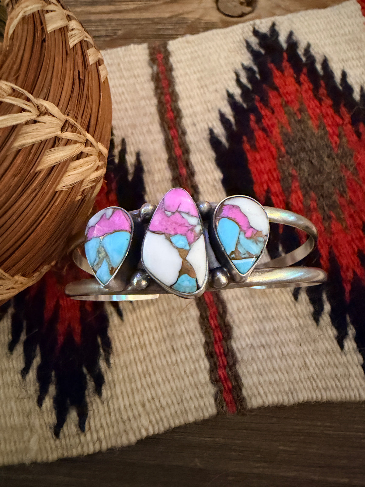 Handcrafted Cotton Candy & Sterling Silver Cuff Bracelet by Augustine Largo