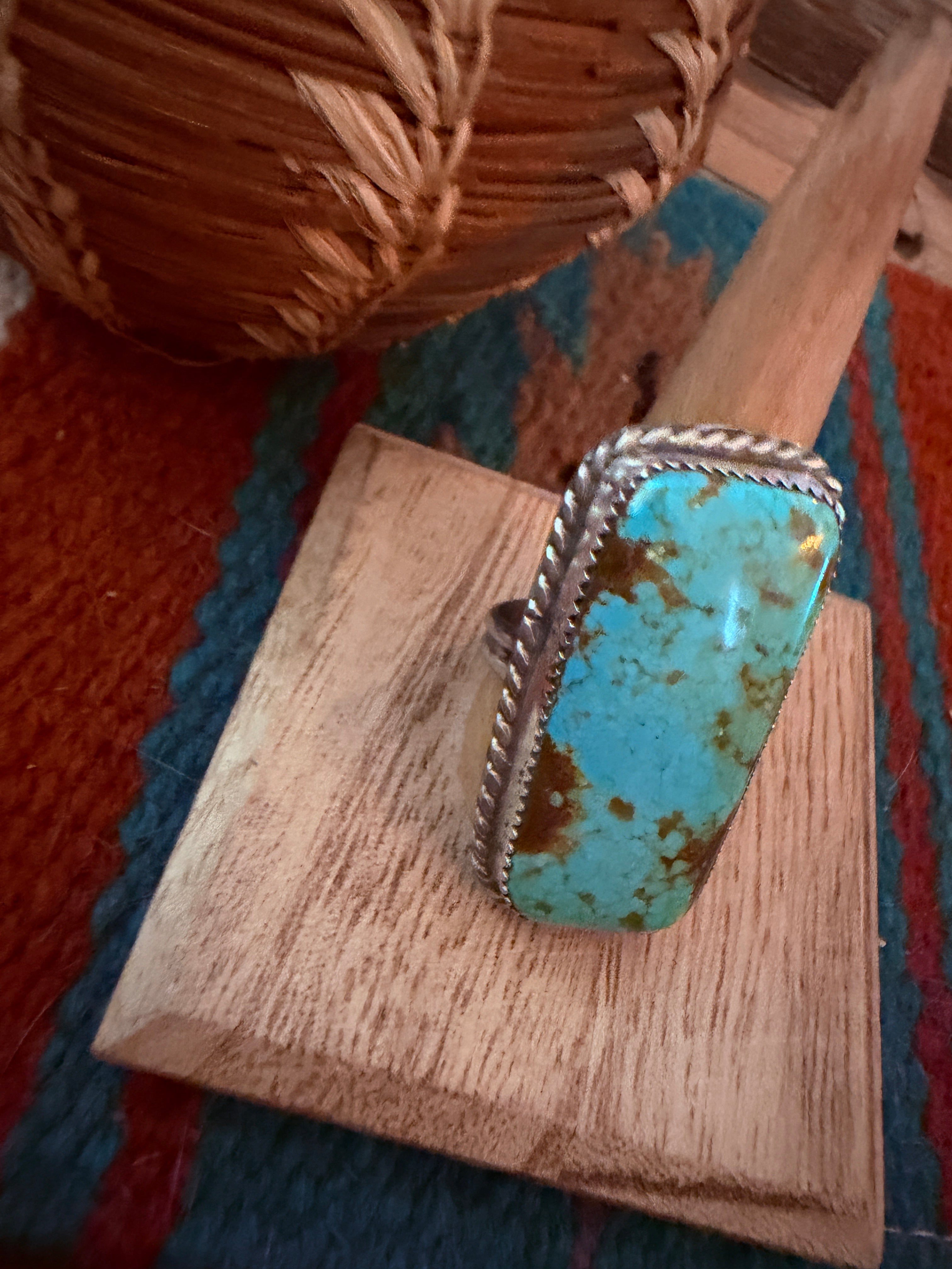 Handcrafted Royston Turquoise & Sterling Silver Ring Size 10 by Leslie Nez