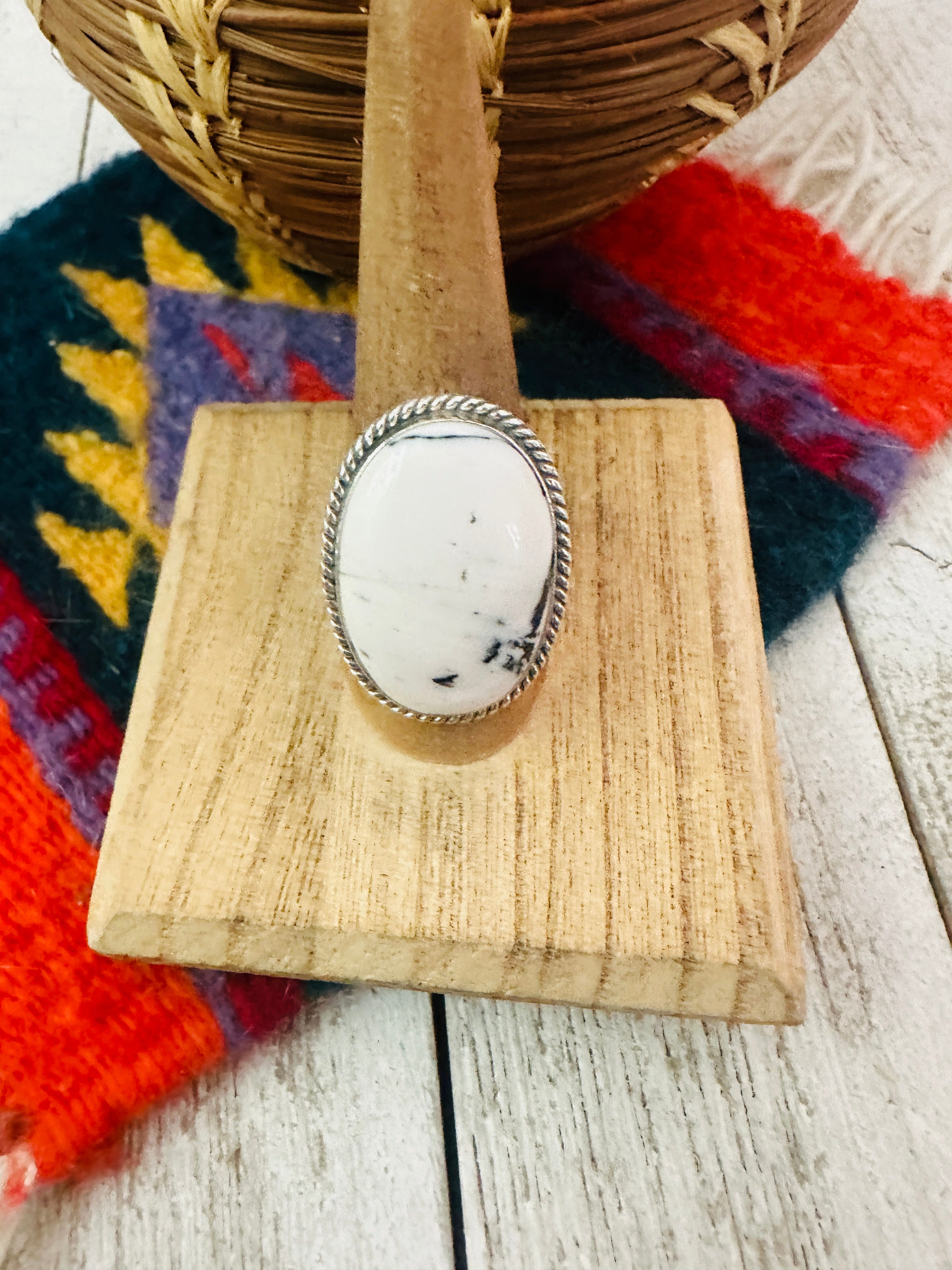 Navajo White Buffalo & Sterling Silver Ring