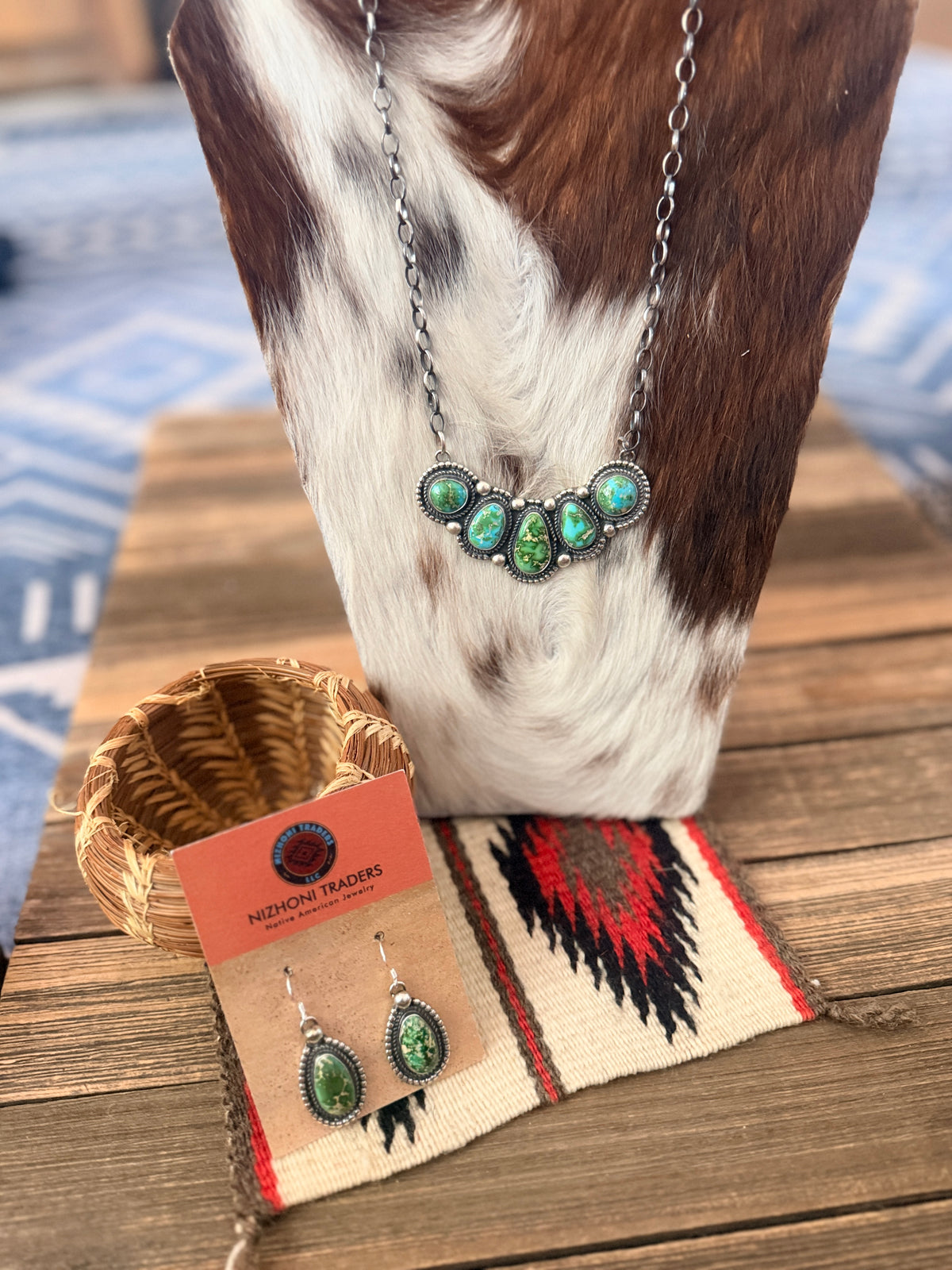 Handcrafted Sonoran Mountain Turquoise & Sterling Silver Necklace and Earring Set