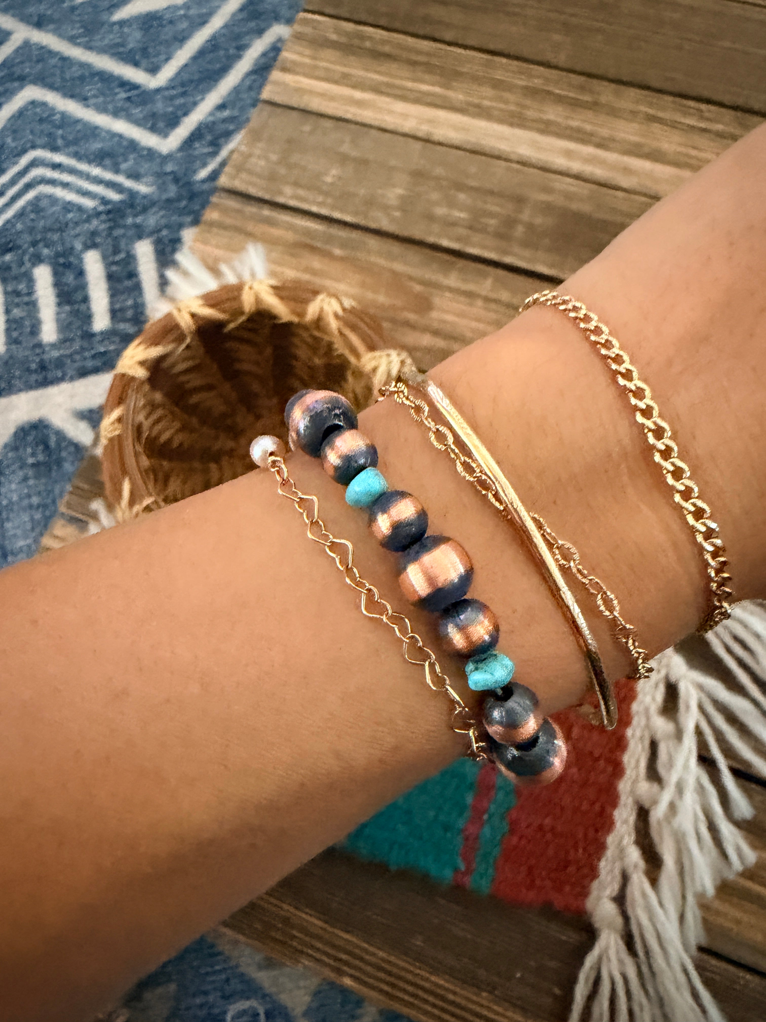 Handcrafted Turquoise & Copper Beaded Bracelet