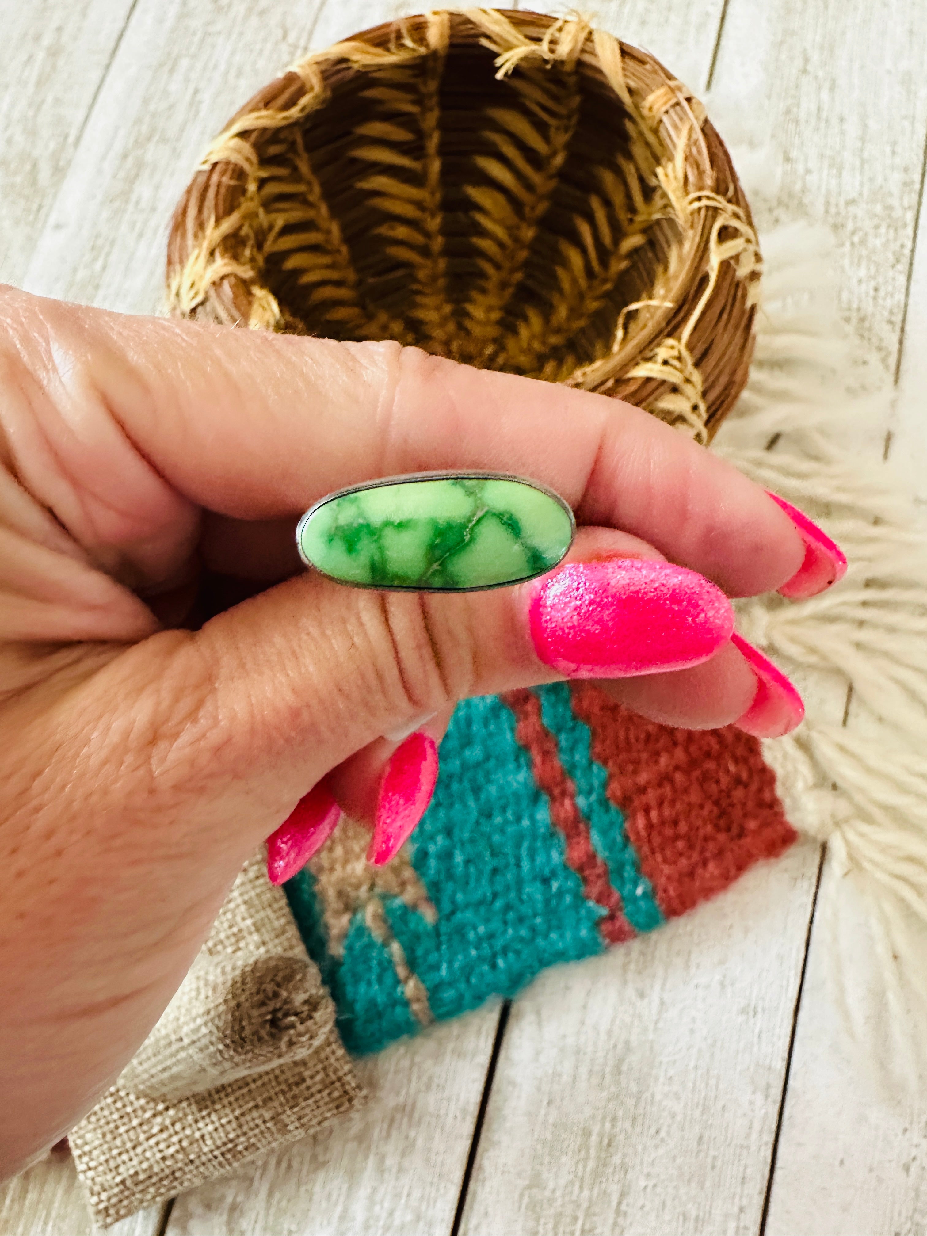 Handcrafted Sterling Silver & Sonoran Mountain Turquoise Band Ring Size 10