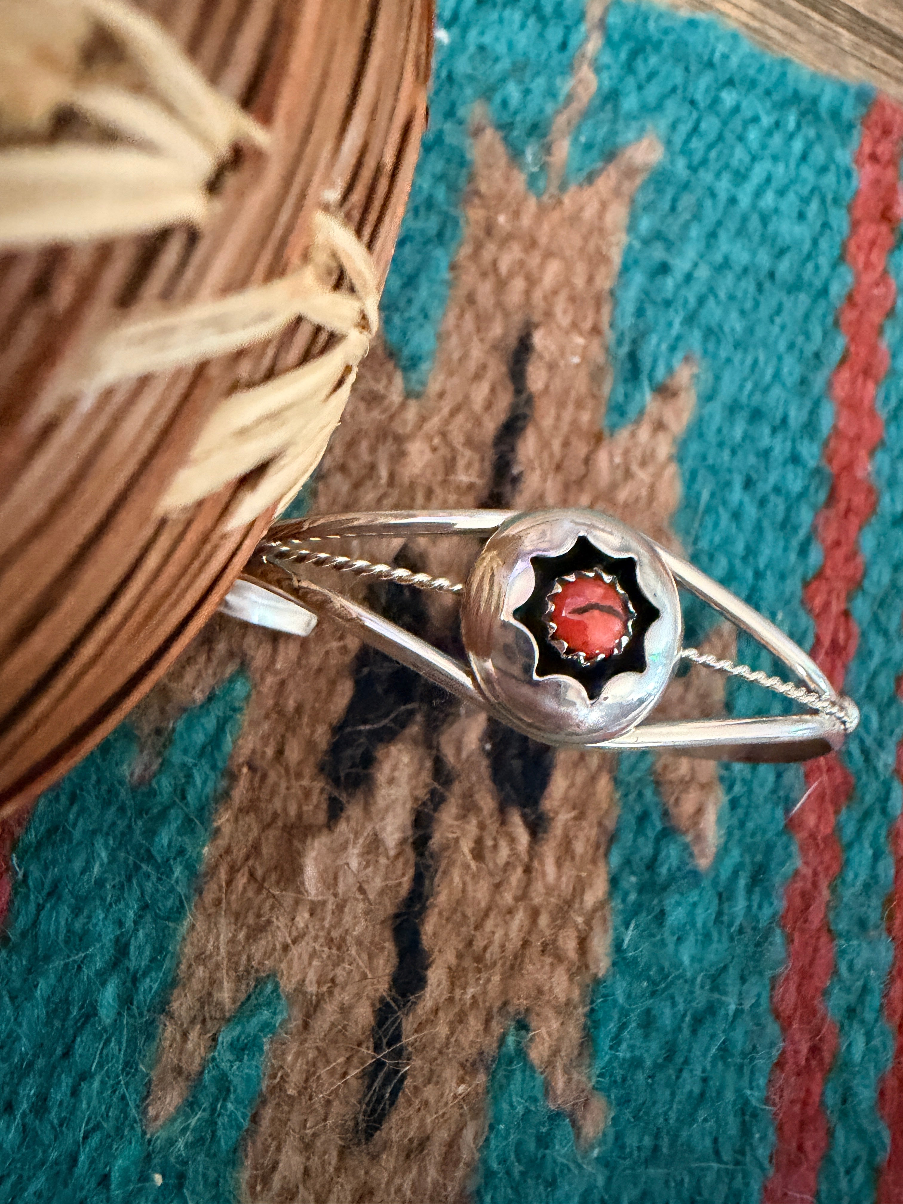 Handcrafted Coral & Sterling Silver Baby Cuff Bracelet