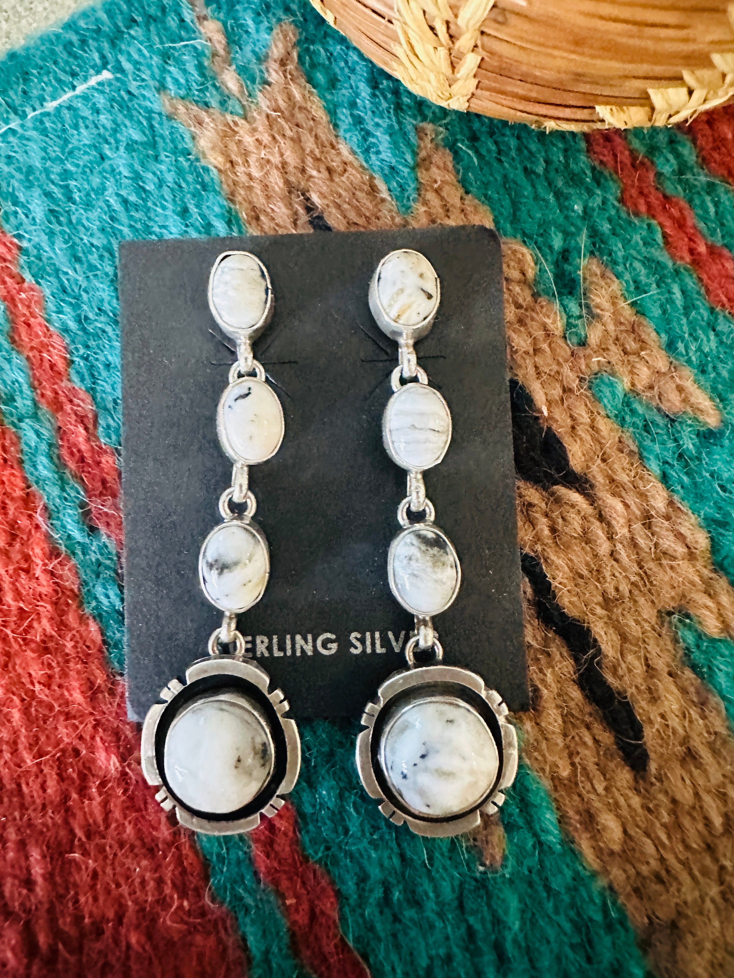 Navajo White Buffalo & Sterling Silver Dangle Earrings