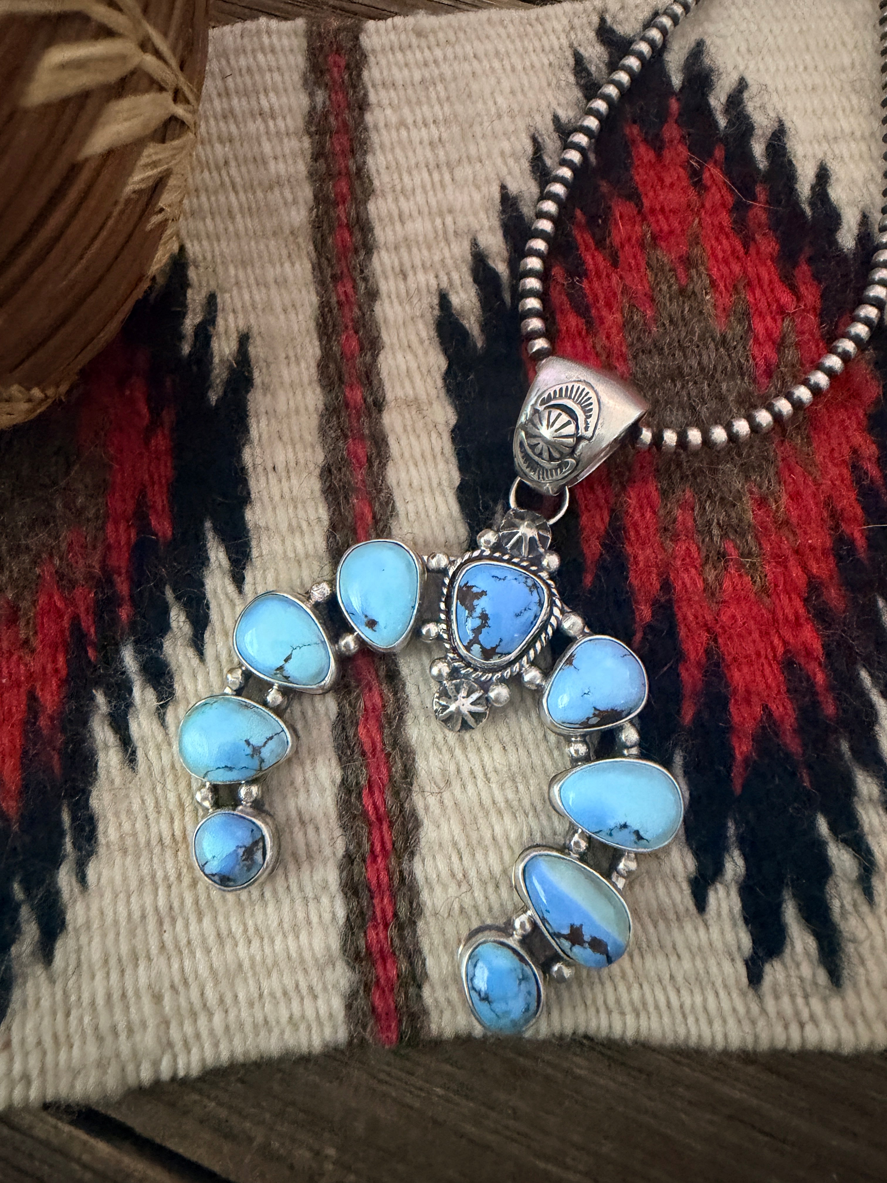 Handcrafted Sterling Silver & Golden Hills Turquoise Naja Pendant by Joe Begay