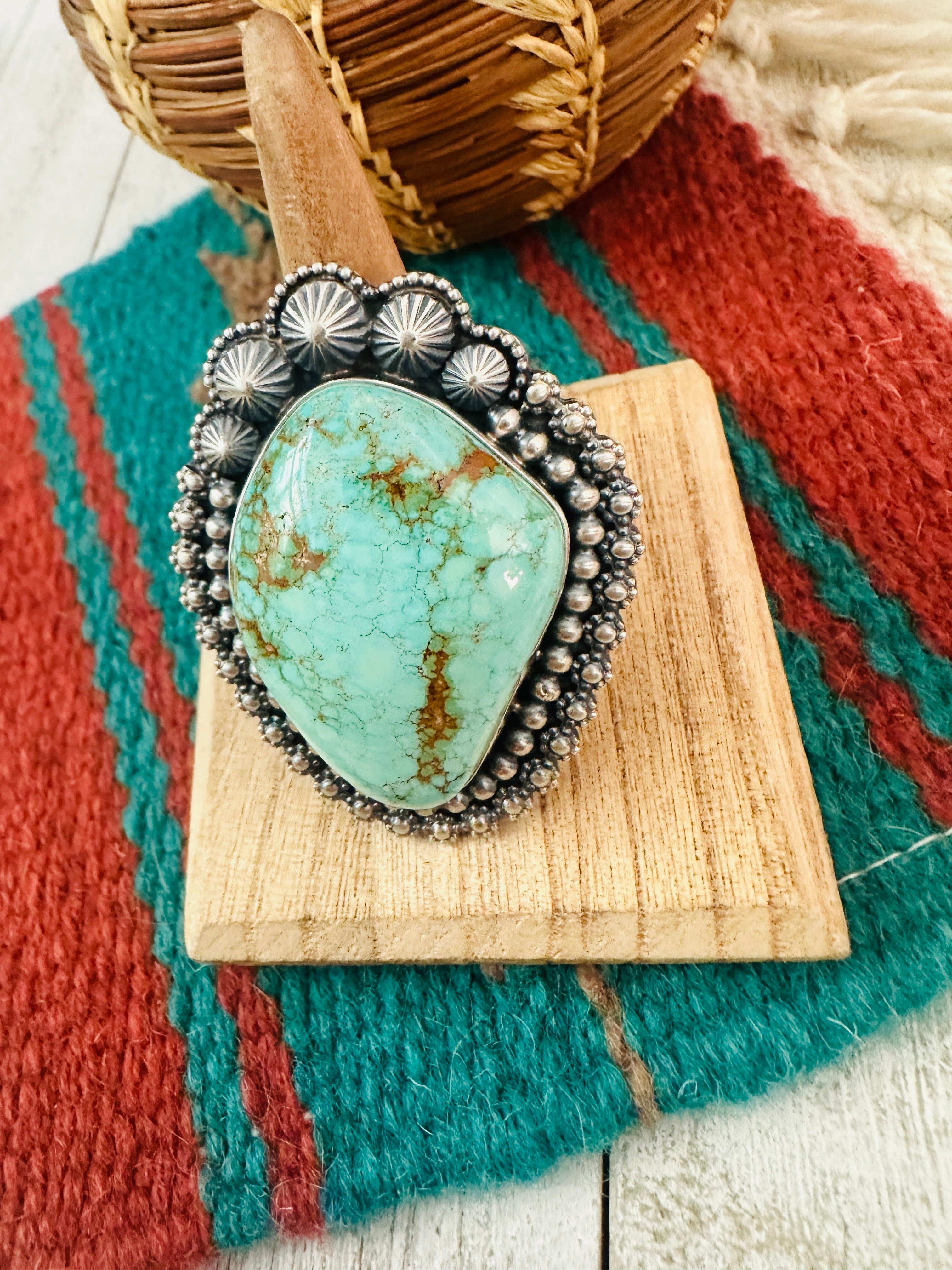 Navajo Royston Turquoise & Sterling Silver Adjustable Ring by Ernest Begay