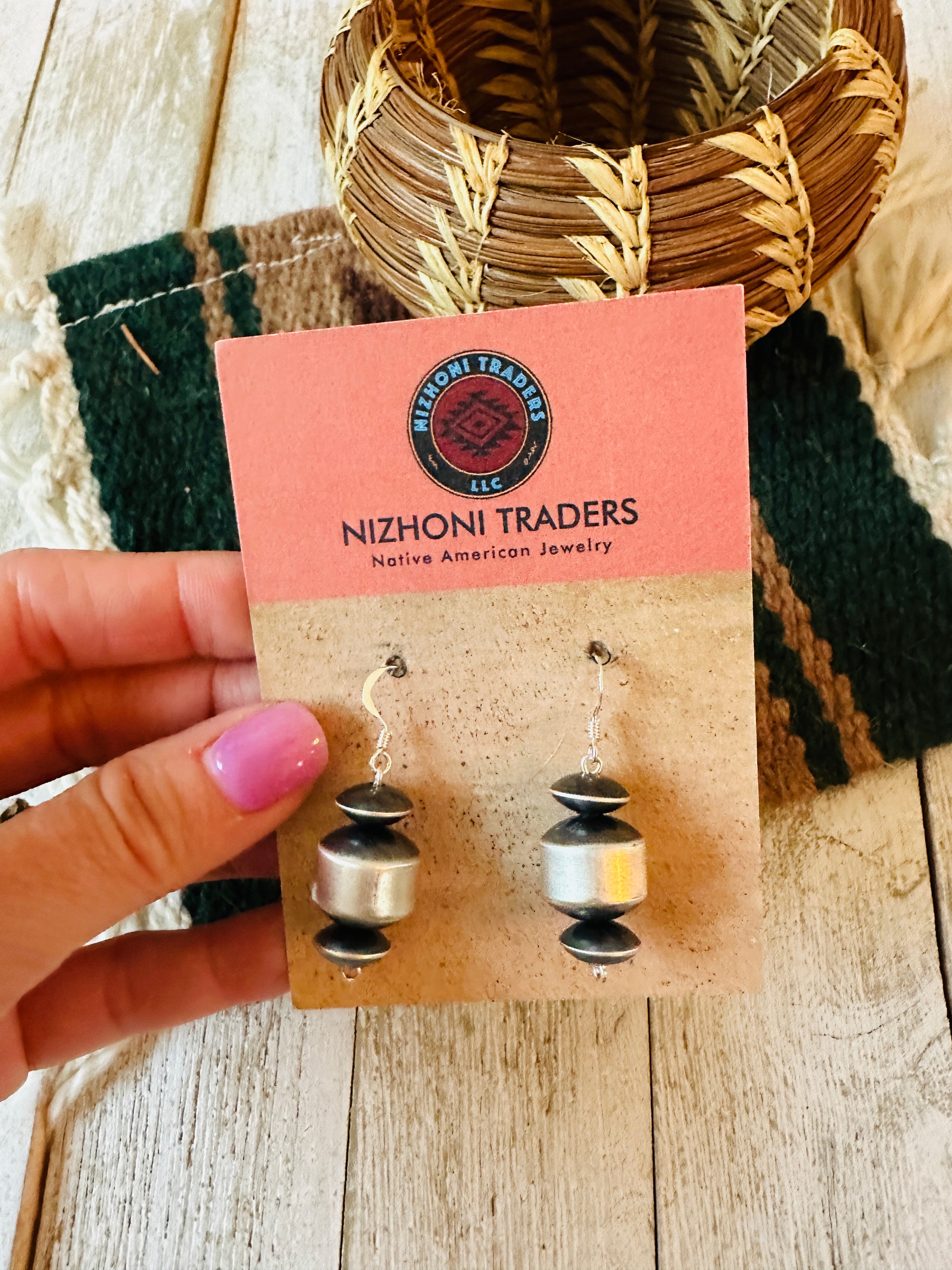 Navajo Sterling Silver Beaded Dangle Earrings