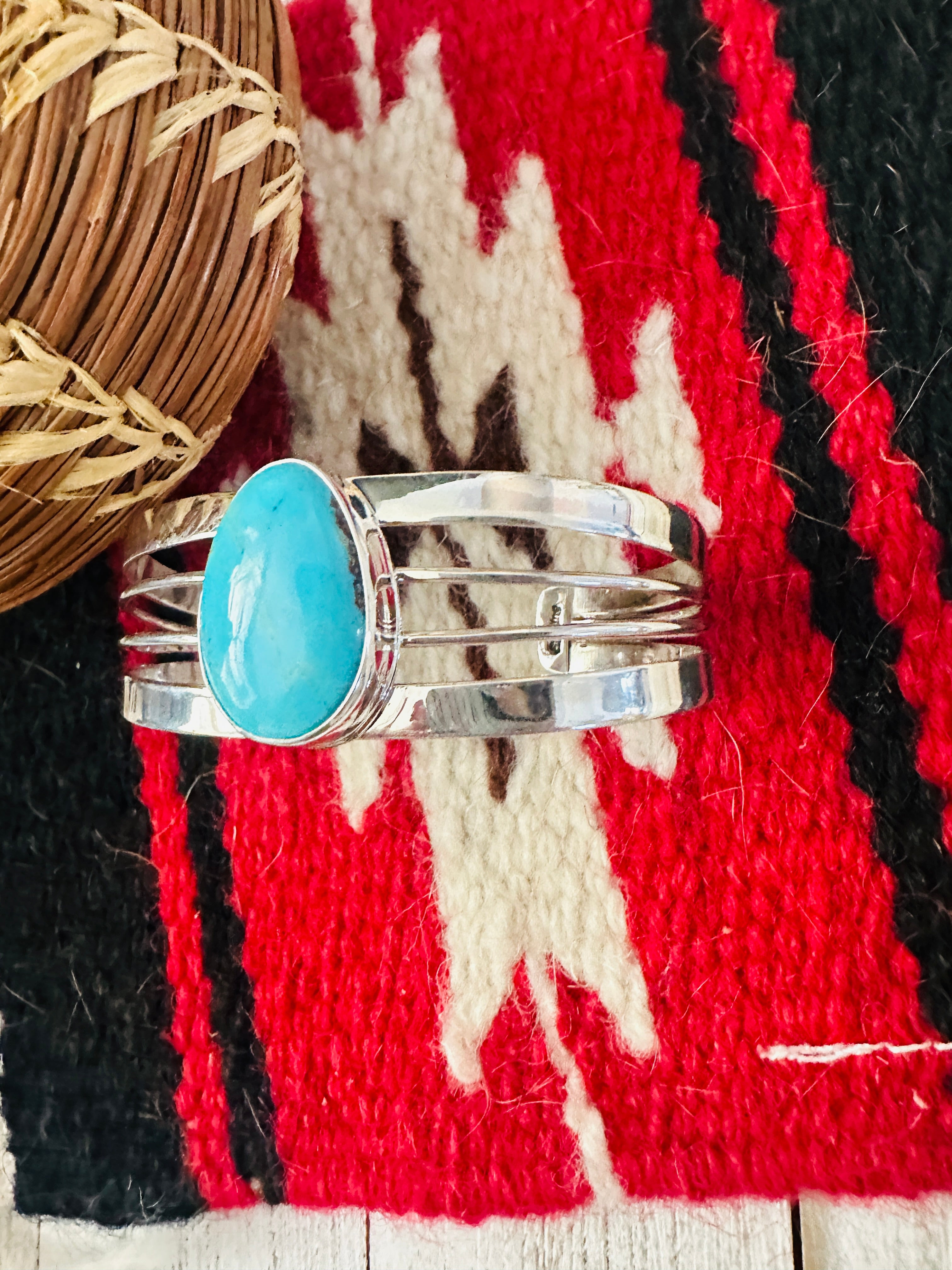 Navajo Kingman Turquoise & Sterling Silver Cuff Bracelet