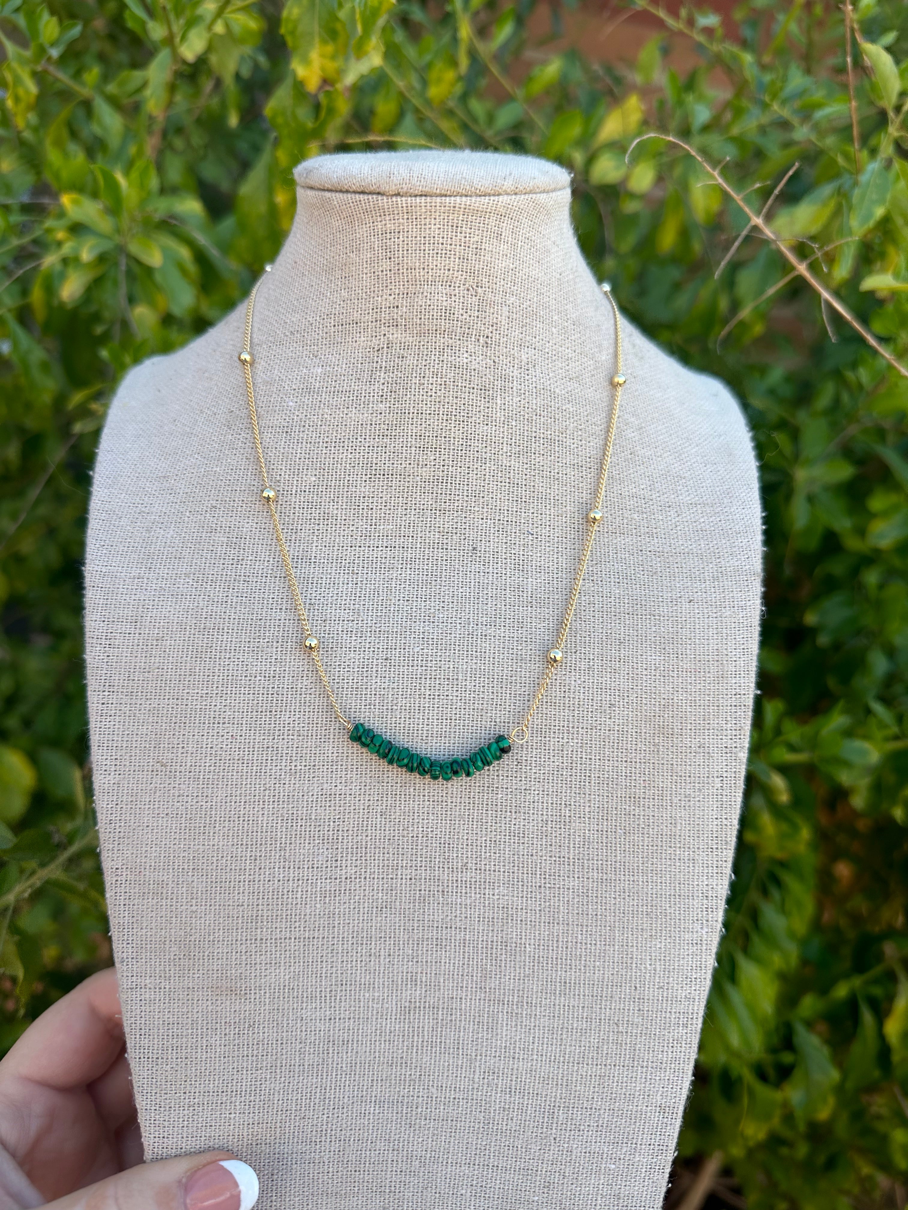 “The Golden Collection” Wild Heart Handmade Malachite Beaded 18k Gold Plated Necklace