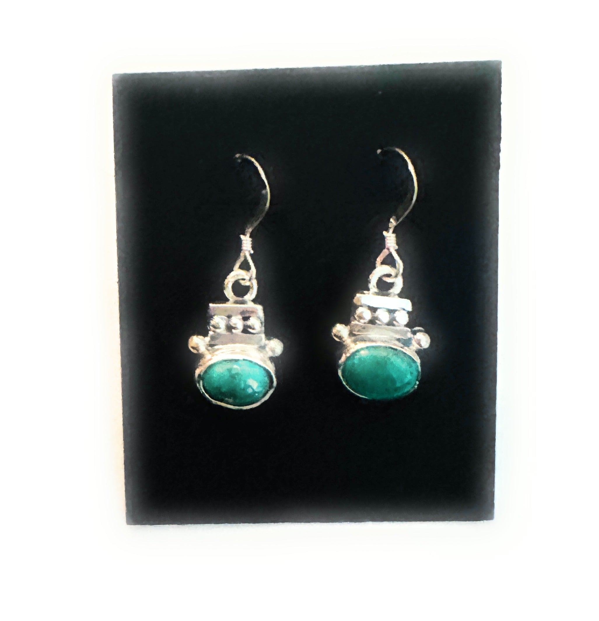 Navajo Morenci Turquoise and Sterling Silver Dangle Earrings