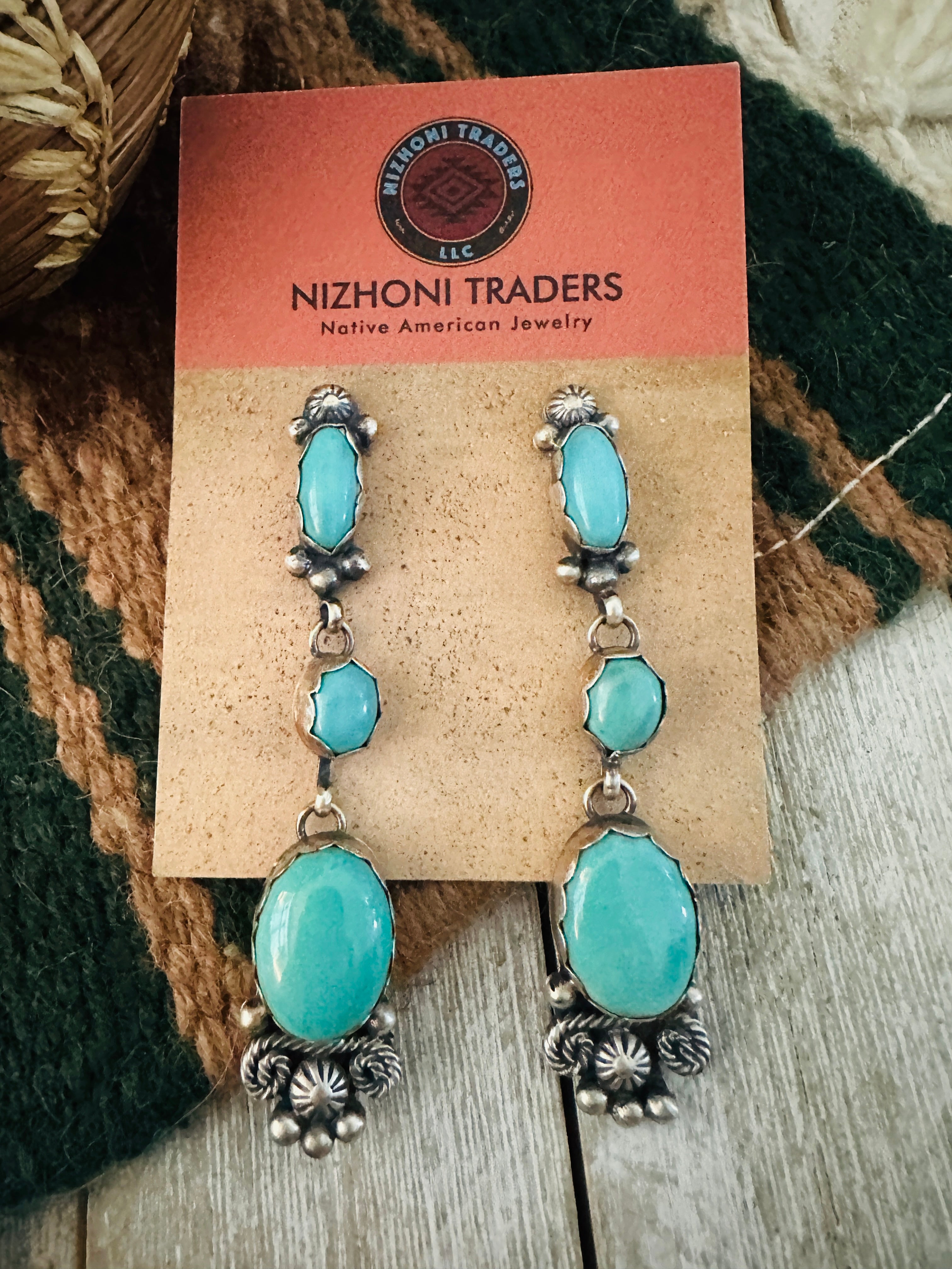 Navajo Sterling Silver & Turquoise Dangle Earrings