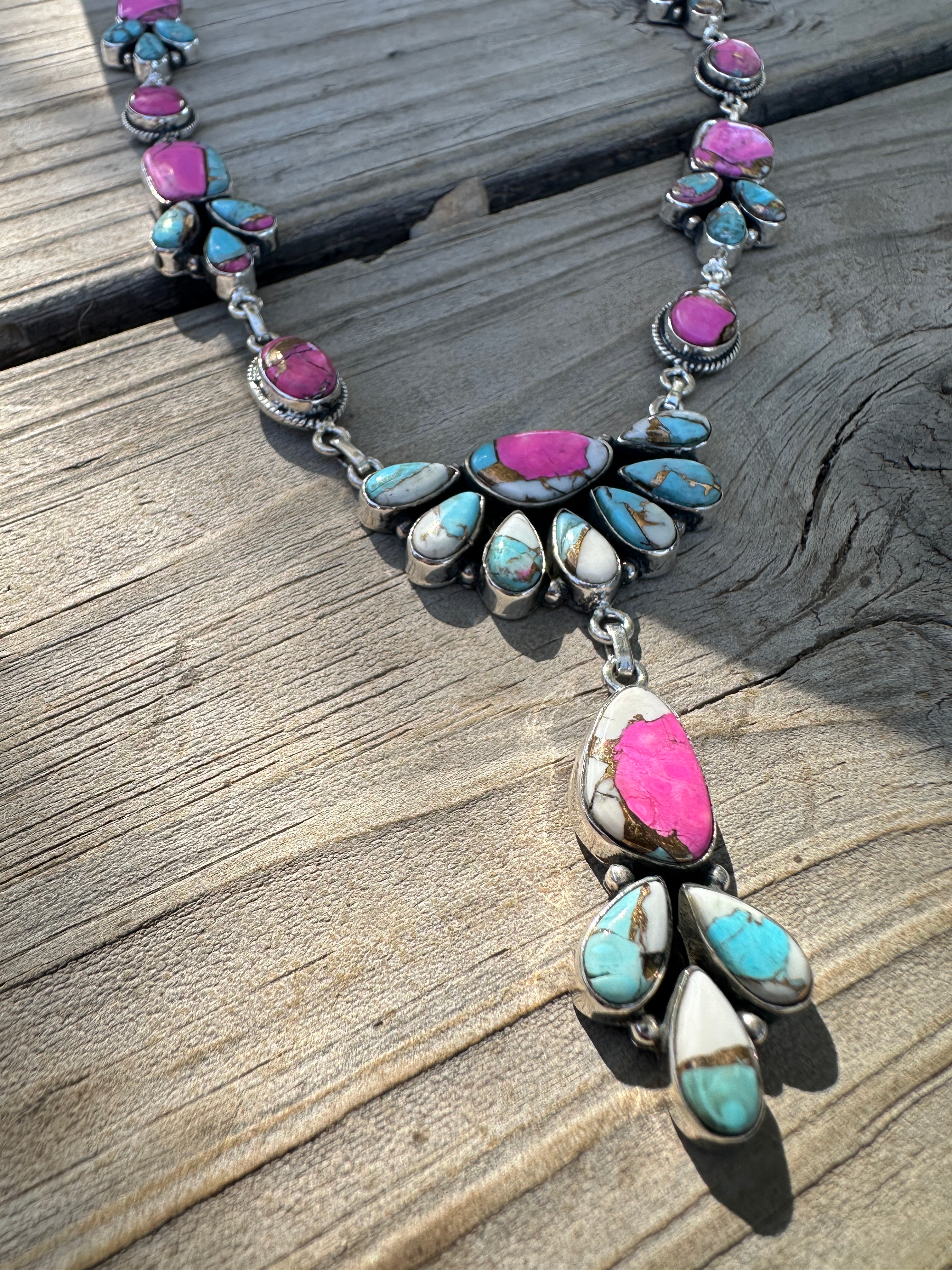 Handmade Cotton Candy Sterling Silver Crescent  Necklace