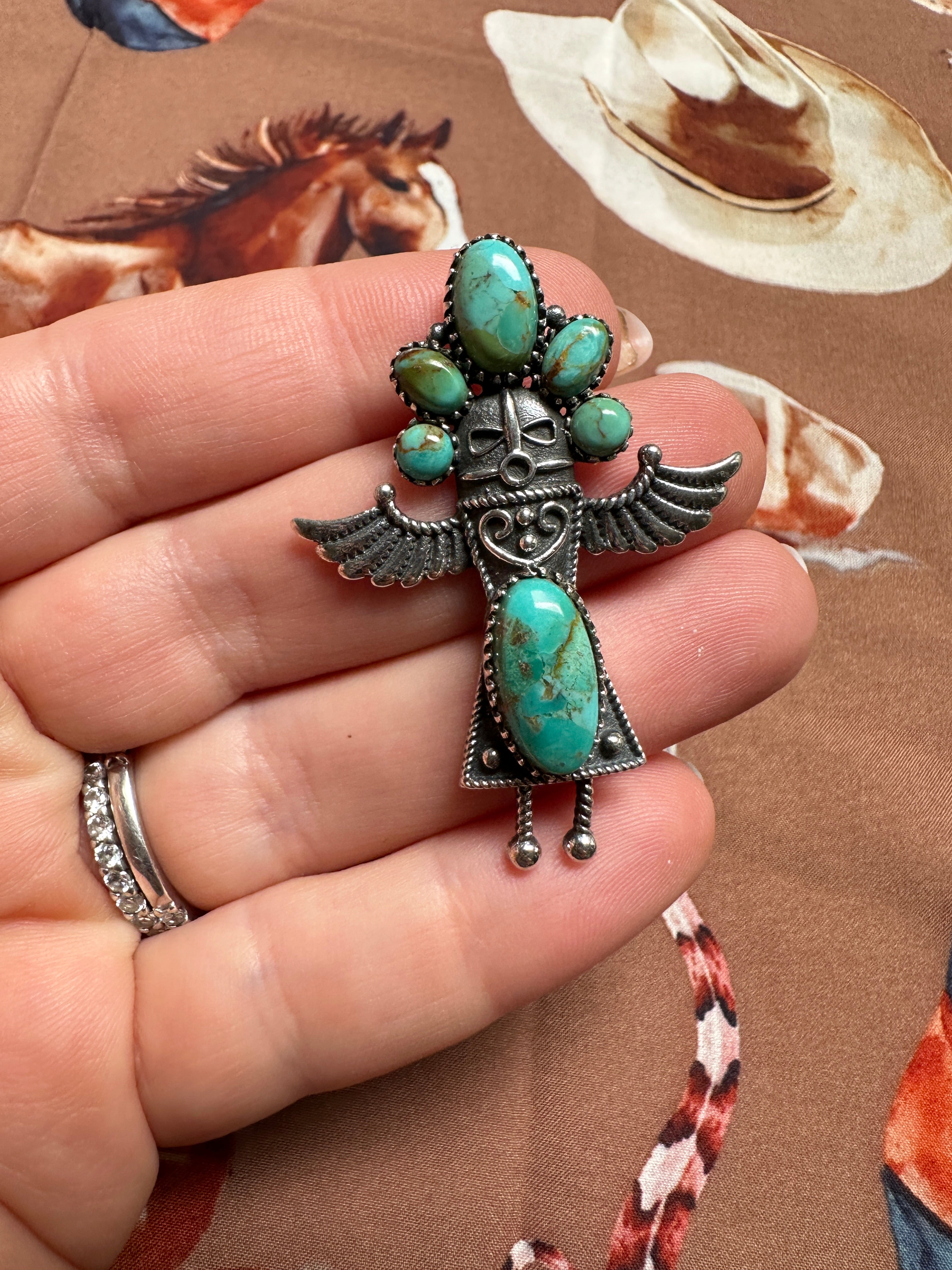 Gorgeous Handmade Sterling Silver & Turquoise Corn Maiden Pendant