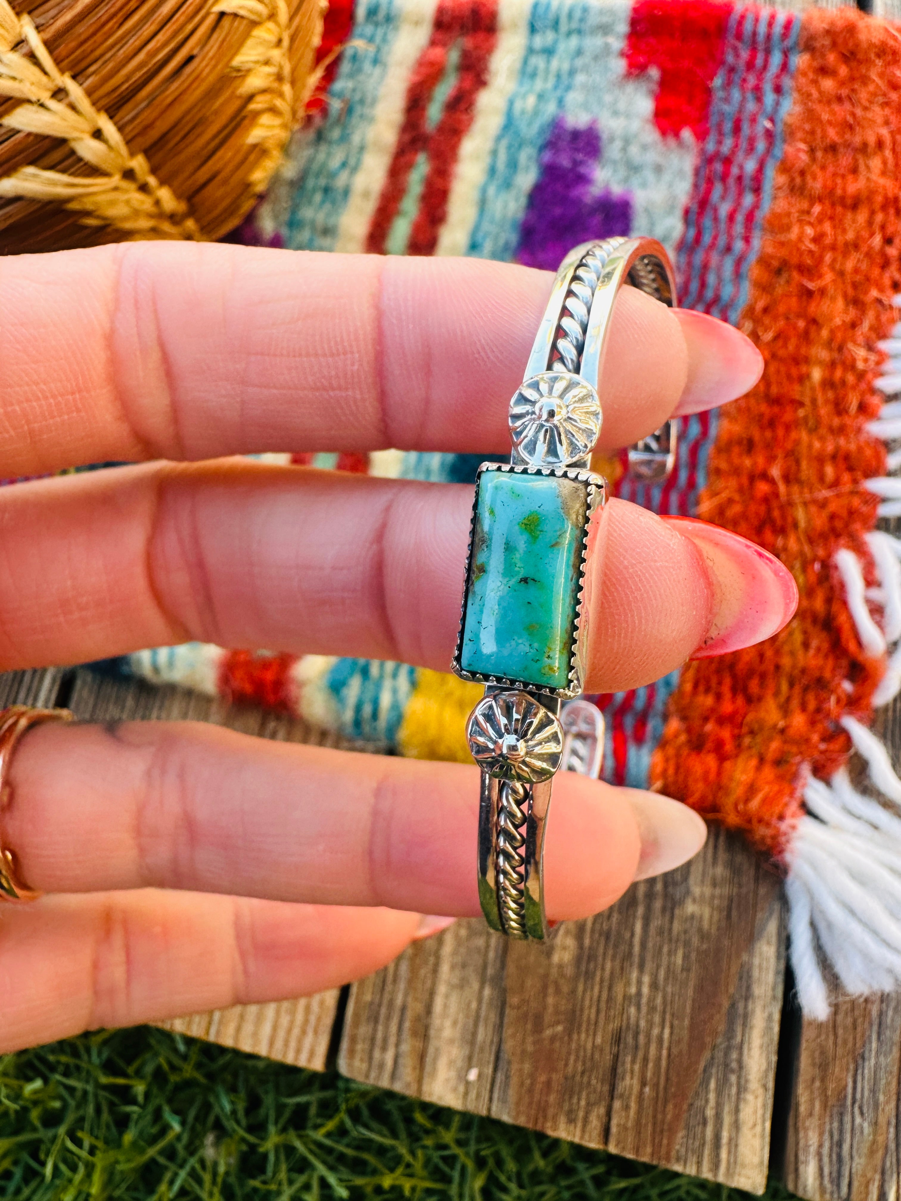 Handcrafted Turquoise & Sterling Silver Stacker Cuff Bracelet