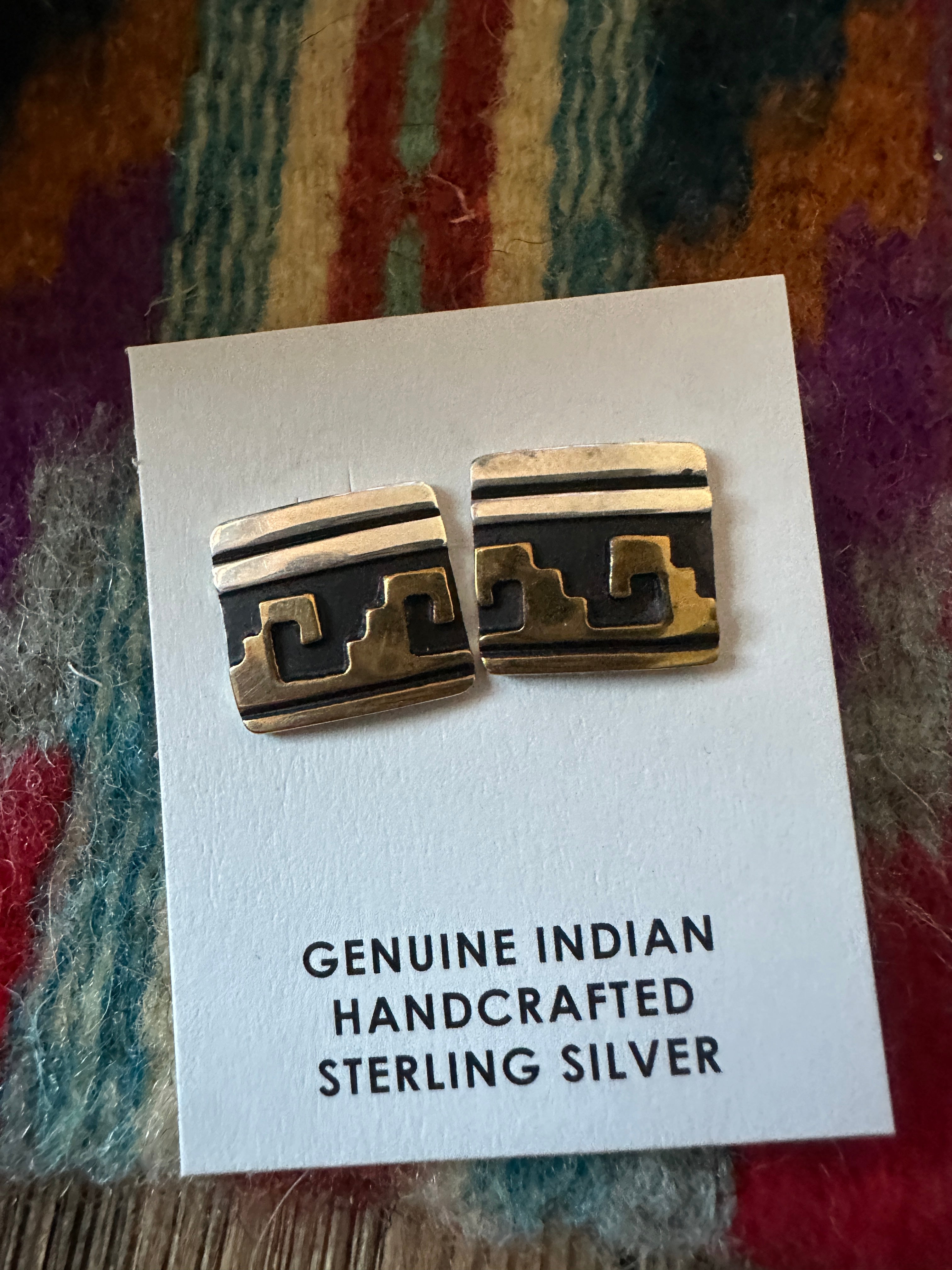 Hand Stamped Sterling Silver and Copper Post Earrings by T & R Singer