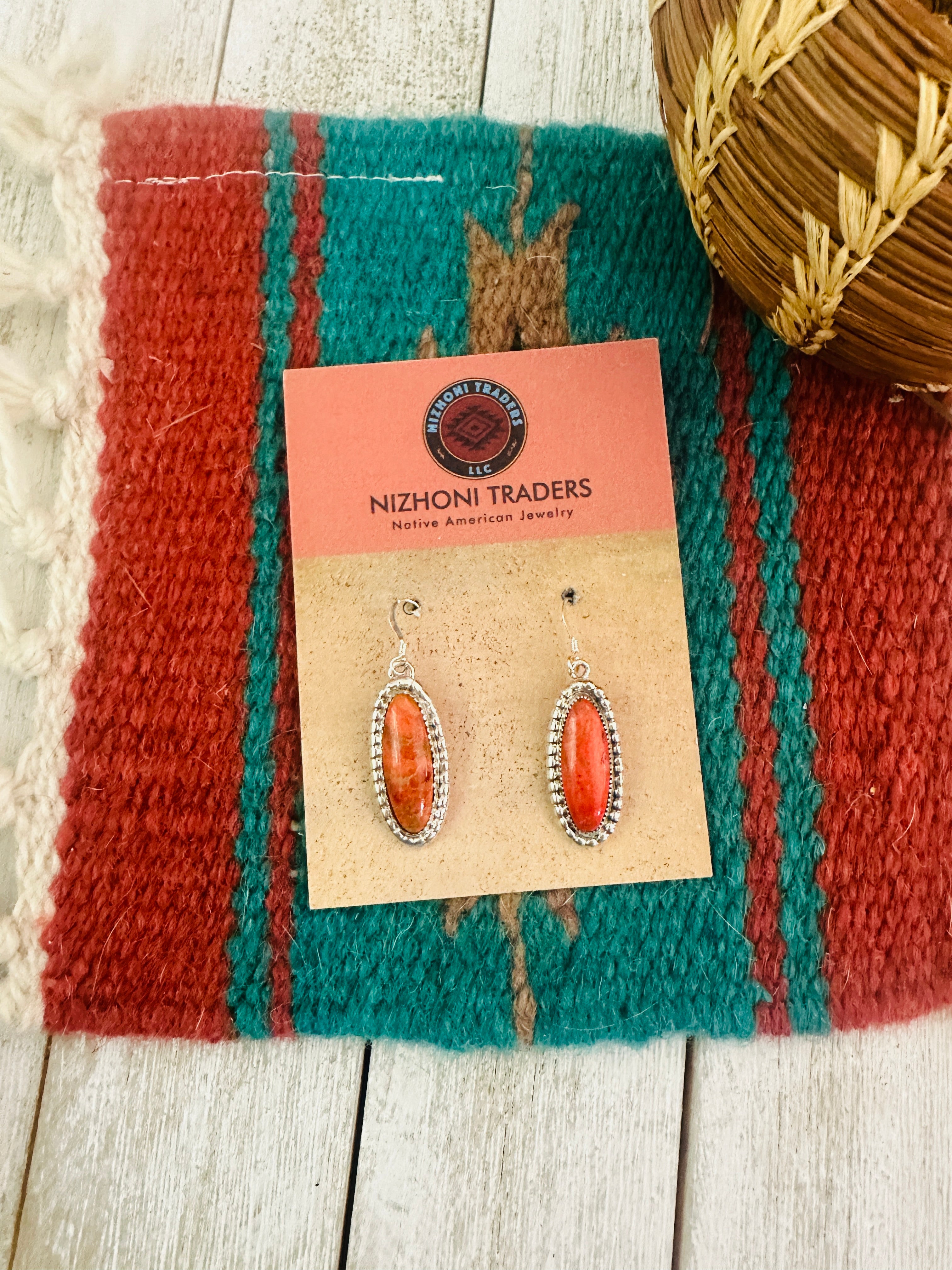 Navajo Sterling Silver Apple Coral Dangle Earrings