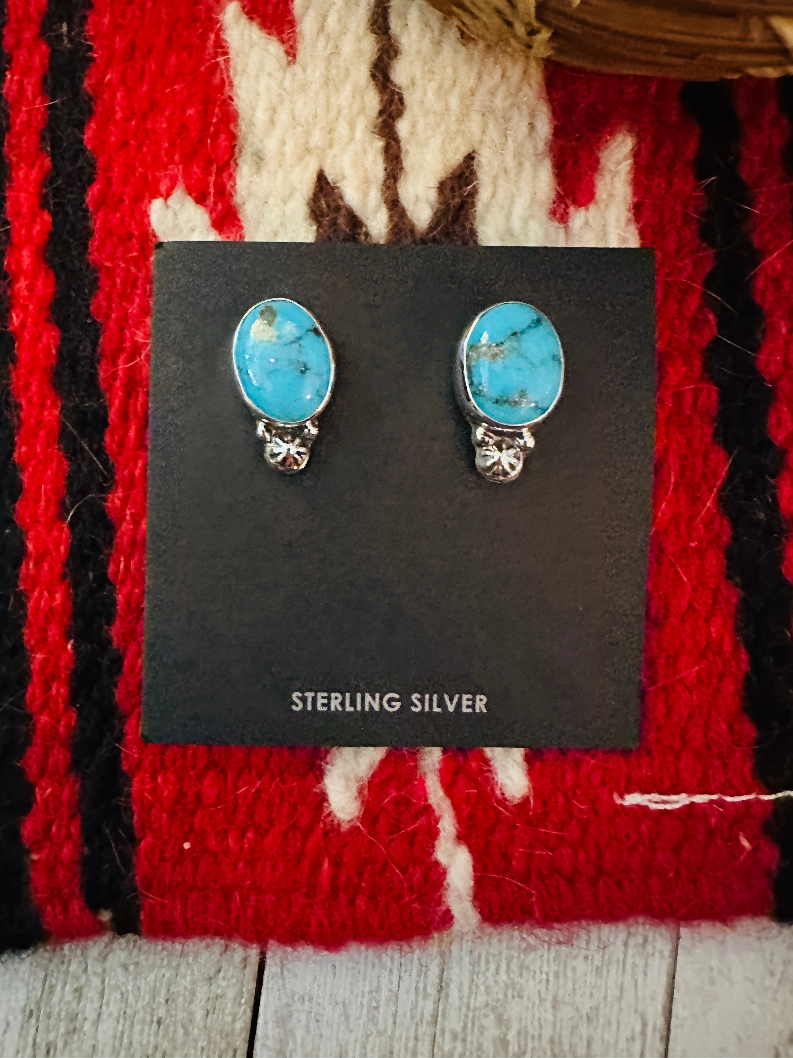 Navajo Sterling Silver & Morenci Turquoise Post Earrings