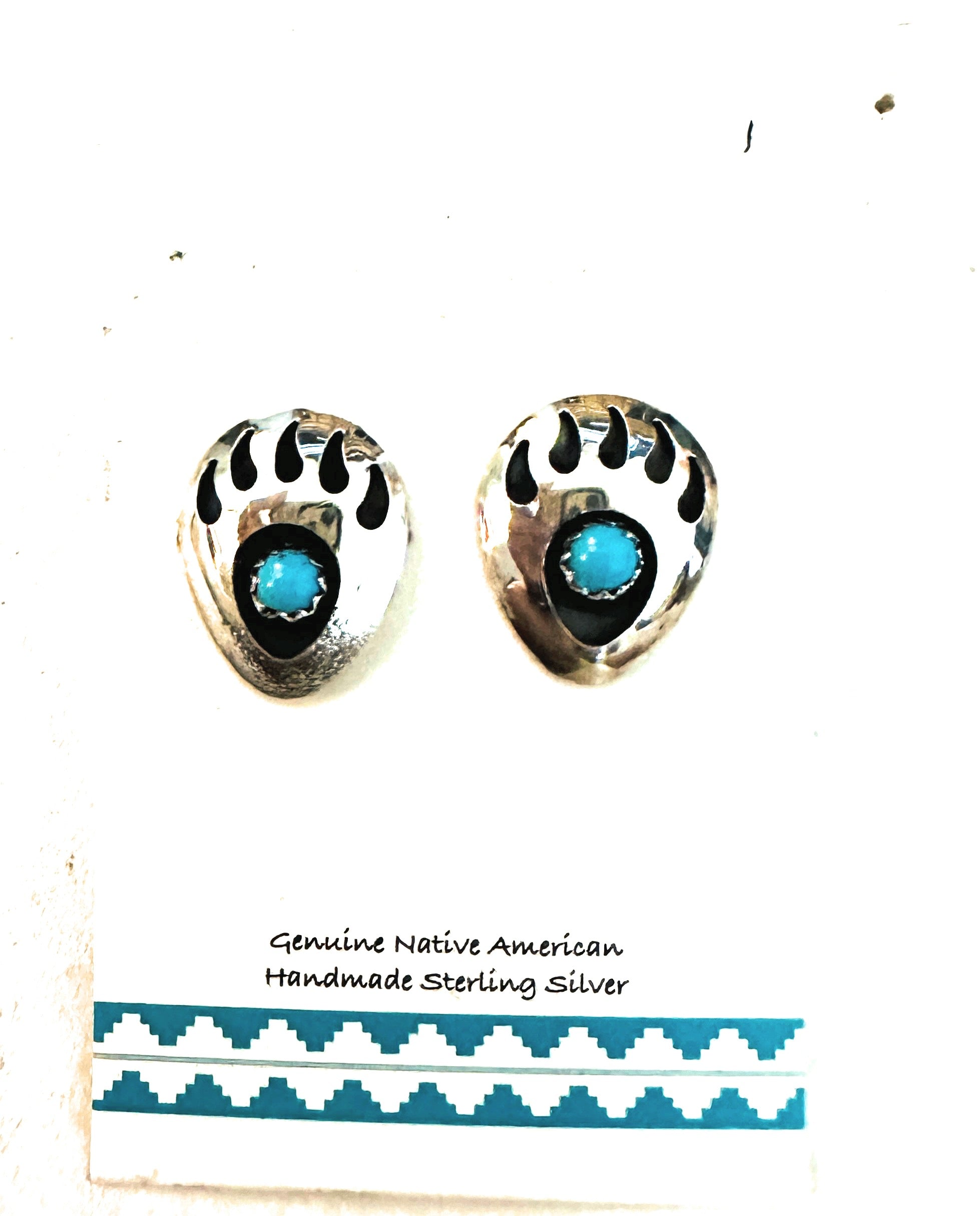 Navajo Sterling Silver And Turquoise Bear Paw Post Earrings