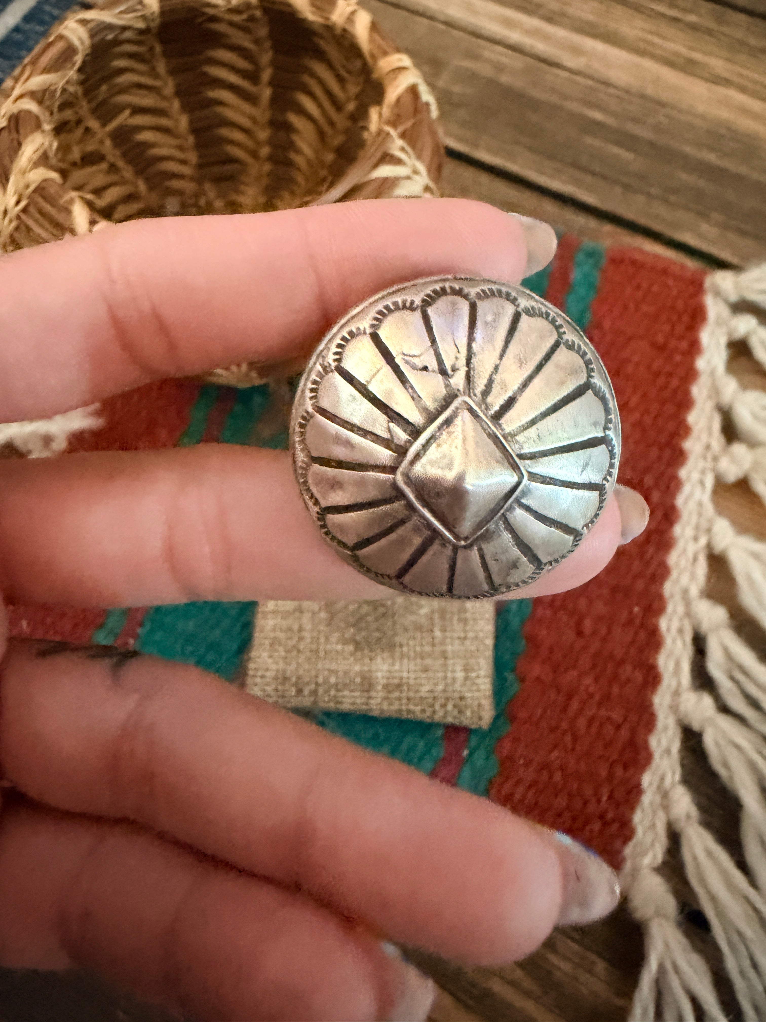 Handcrafted Sterling Silver Concho Ring Size 6.5 by Patrick Yazzie