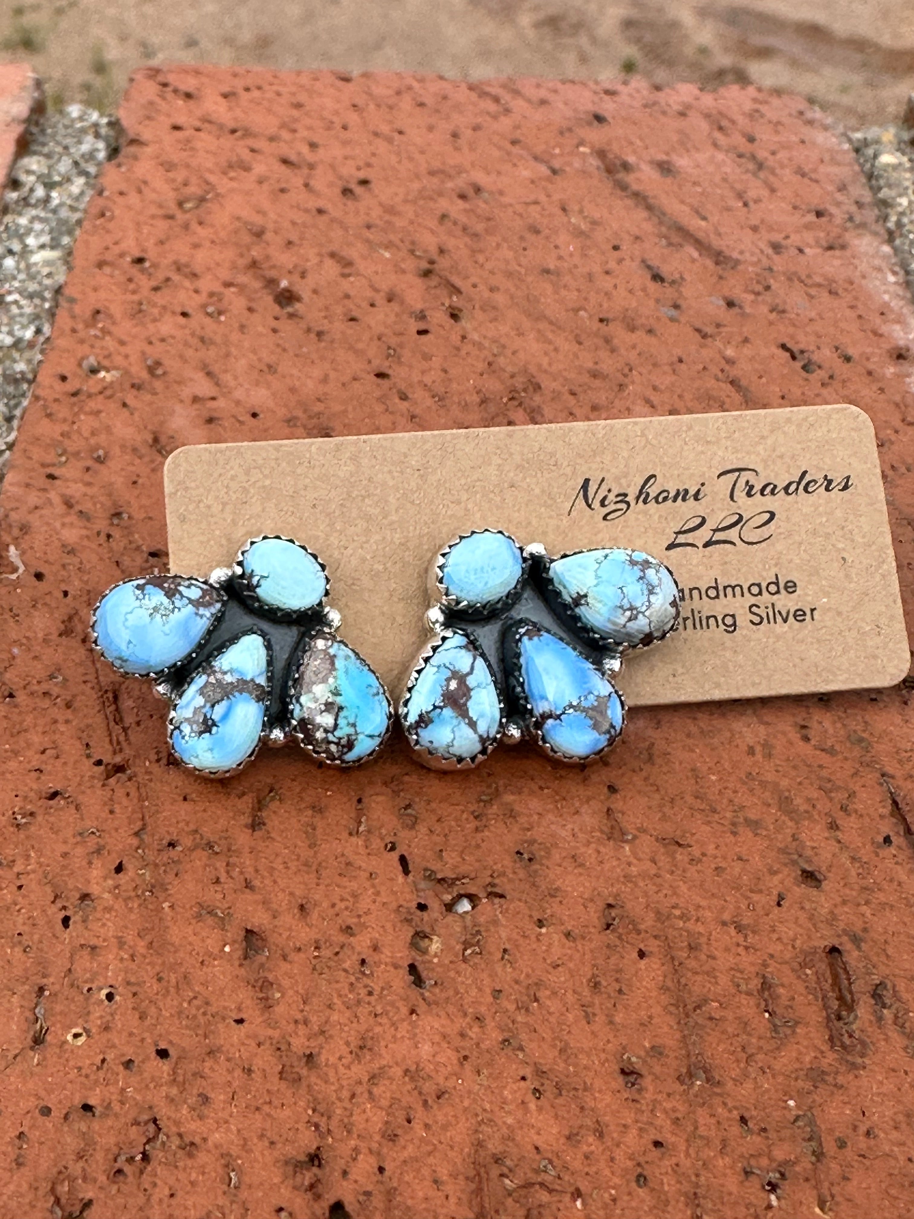 Nizhoni “The Backroads” Golden Hills Turquoise & Sterling Silver 4 Stone Earrings Handmade