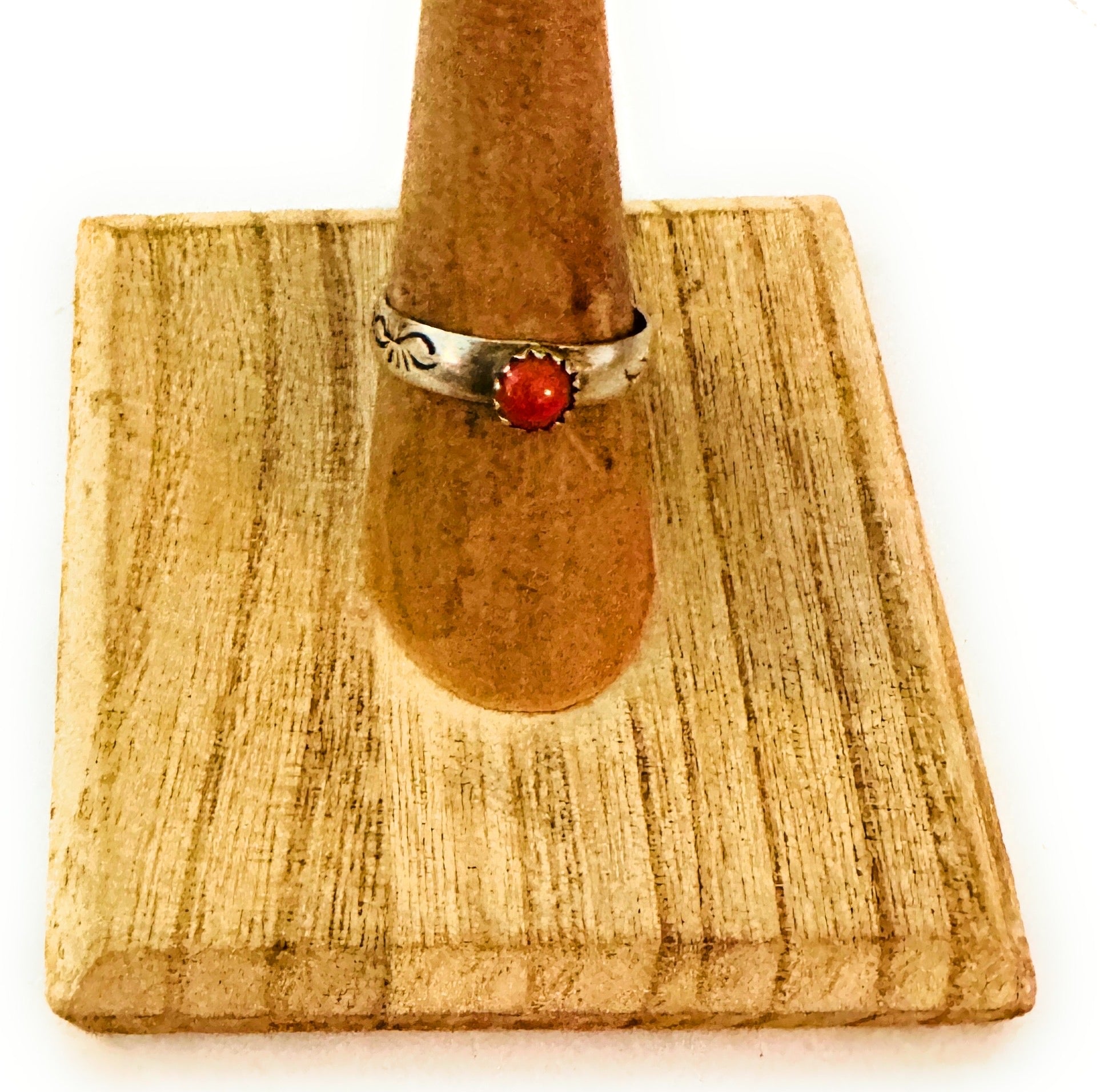 Navajo Sterling Silver & Coral Ring Size 7.5