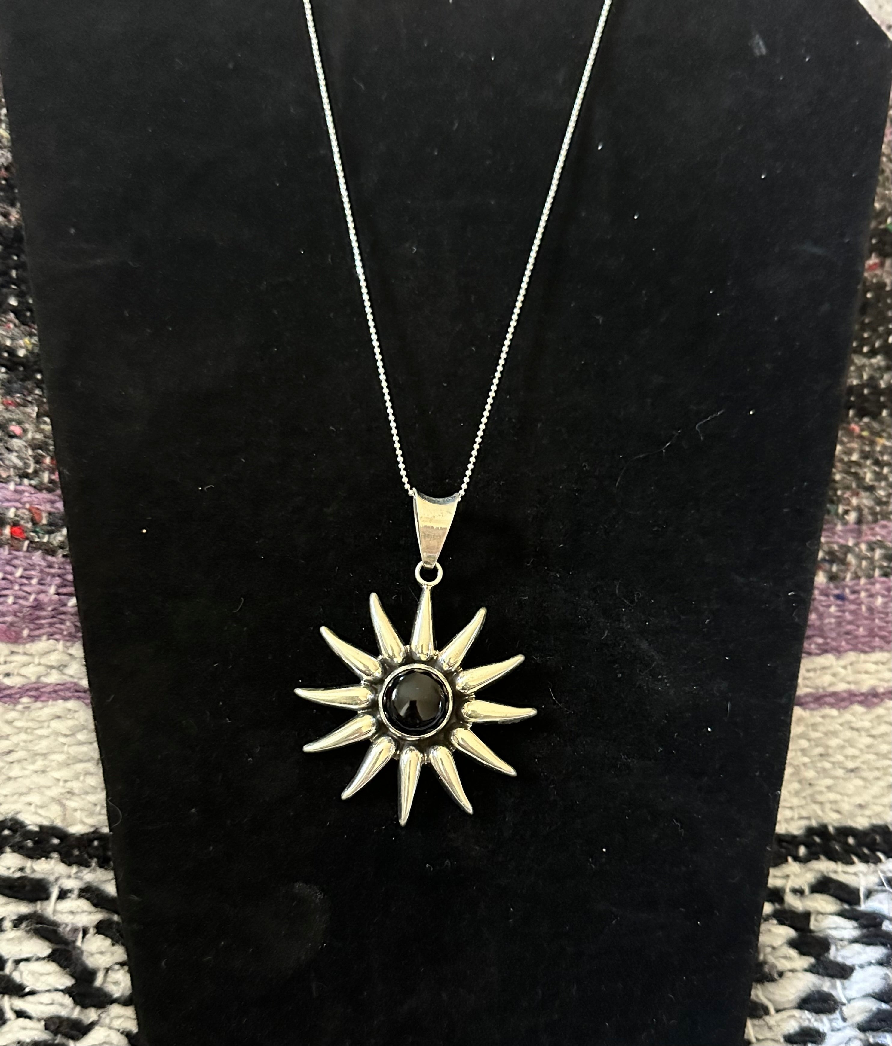 Sunburst Pendant w/Domed Obsidian Necklace