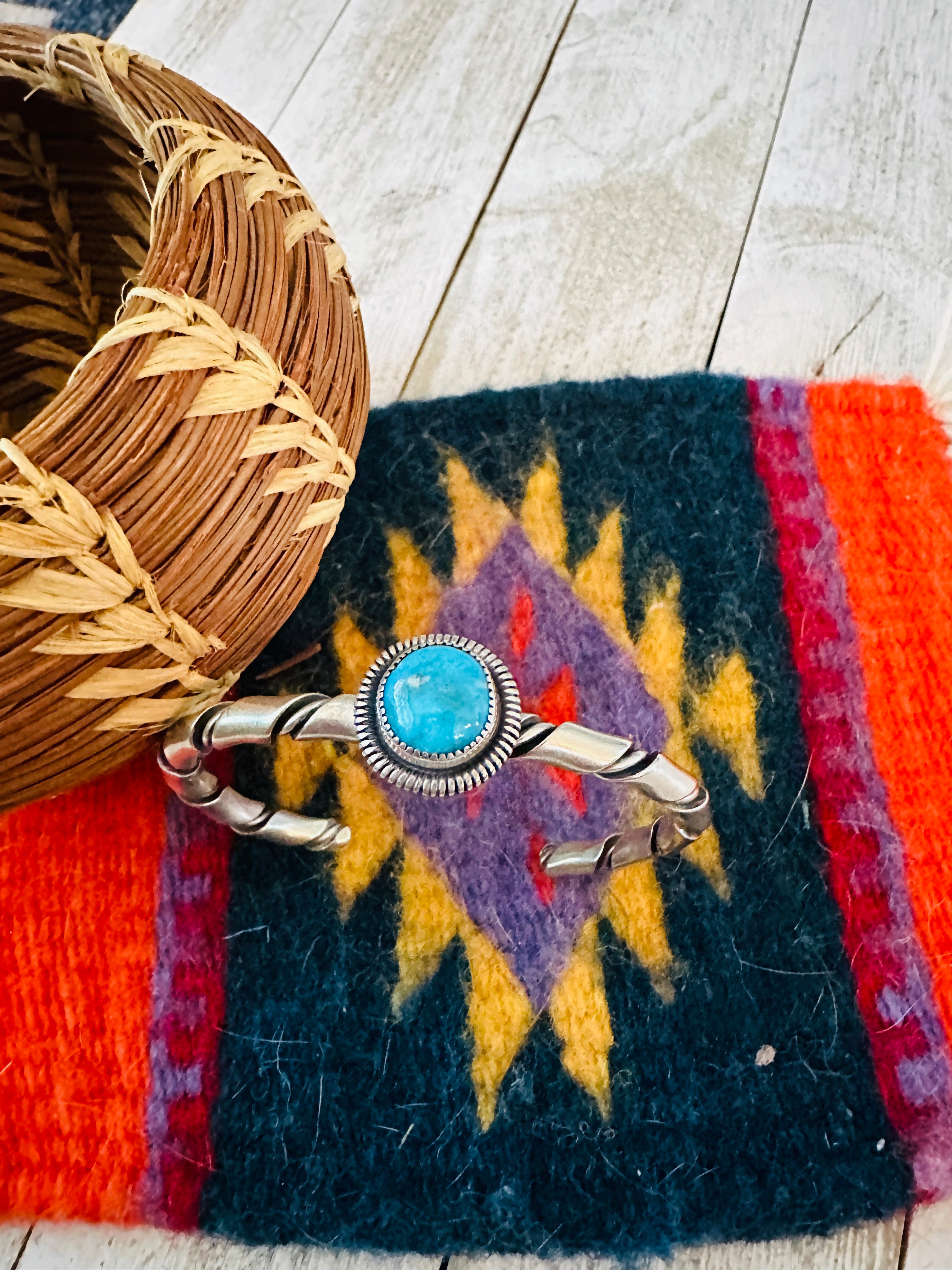 Navajo Sterling Silver & Kingman Turquoise Cuff Bracelet