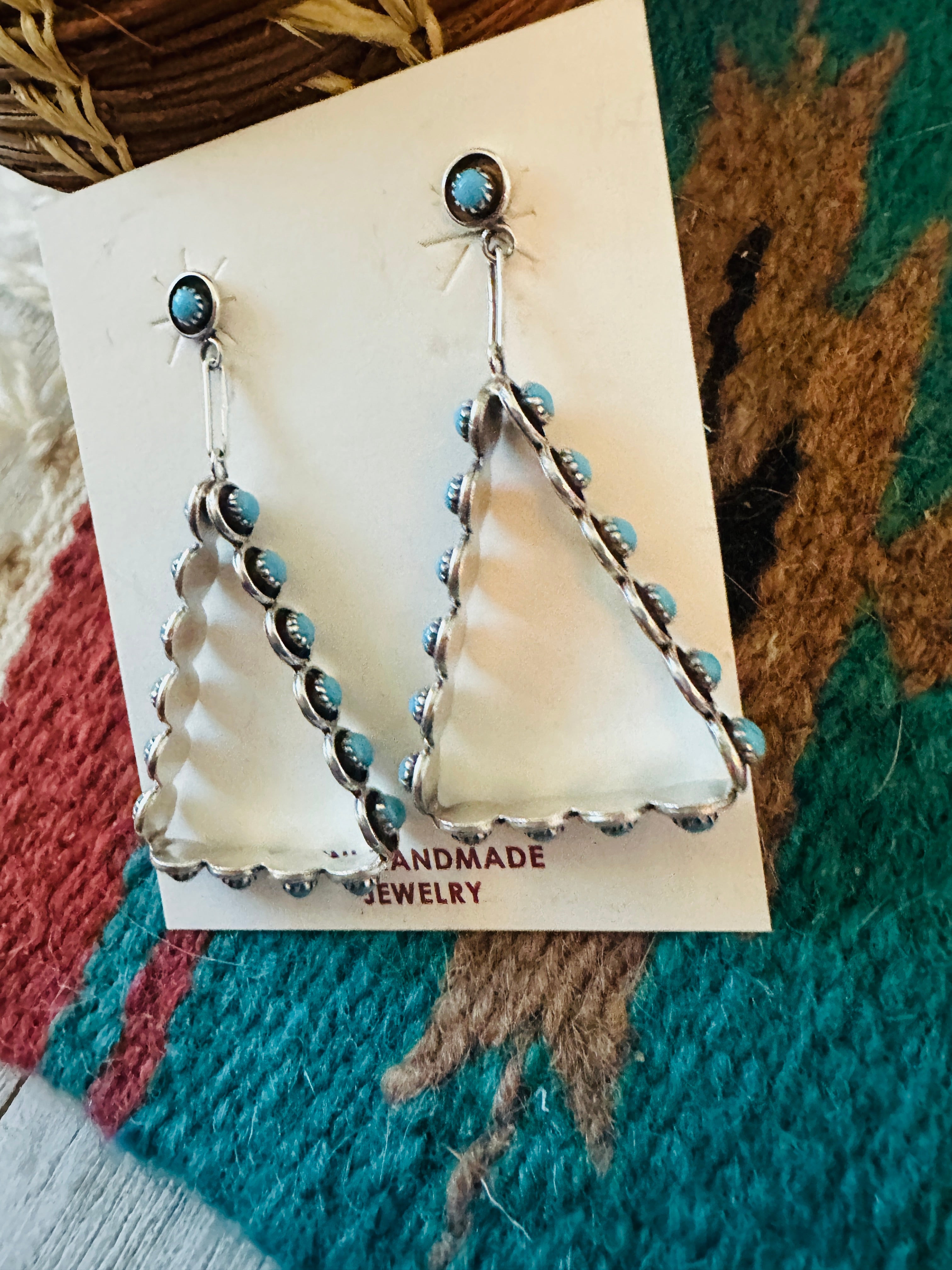 Zuni Turquoise & Sterling Silver Snake Eye Dangle Earrings