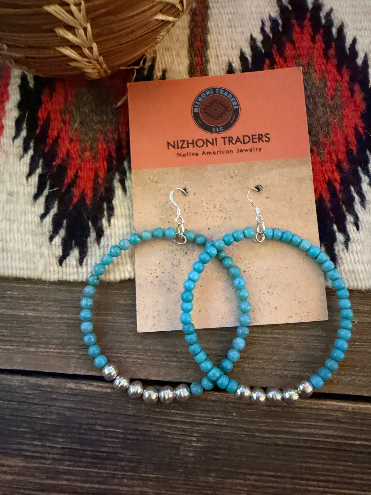 Handcrafted Sterling Silver Pearl & Turquoise Beaded Dangle Hoop Earrings