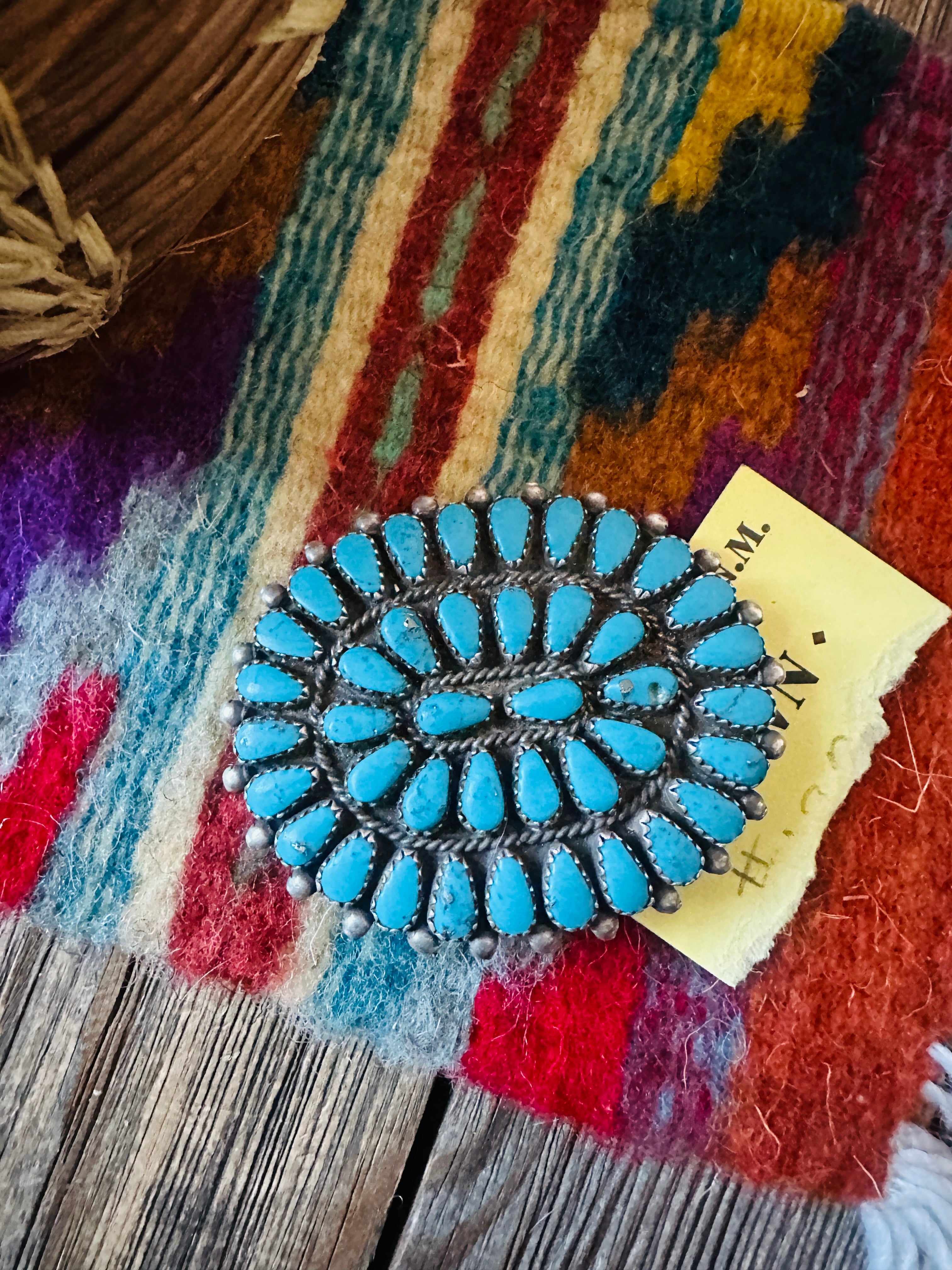 Old Pawn Handcrafted Turquoise and Sterling Silver Cluster Brooch/ Pendant