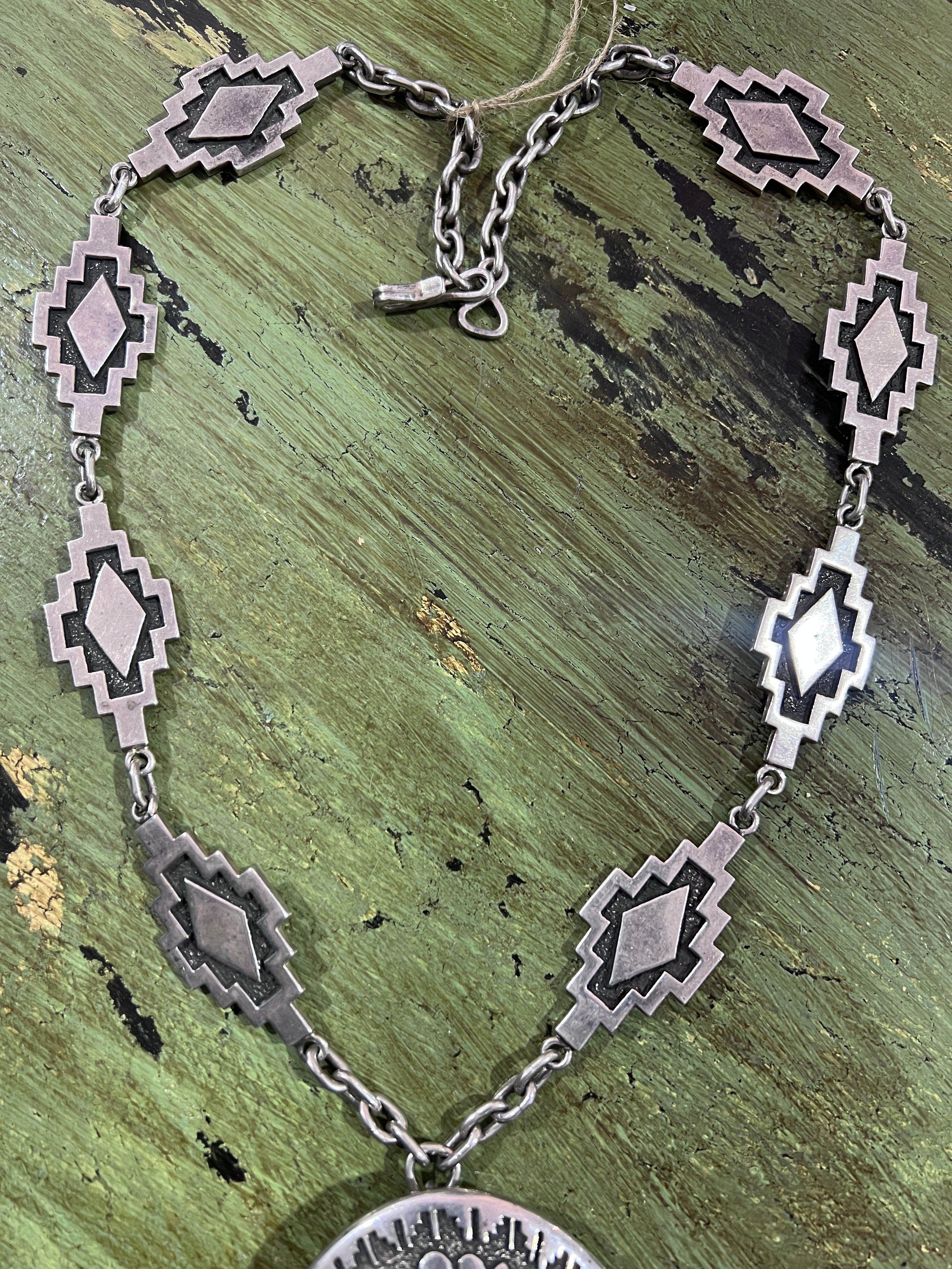 Vintage Handcrafted Sterling Silver and Royston Turquoise Kokopelli Necklace by Tommy Jackson