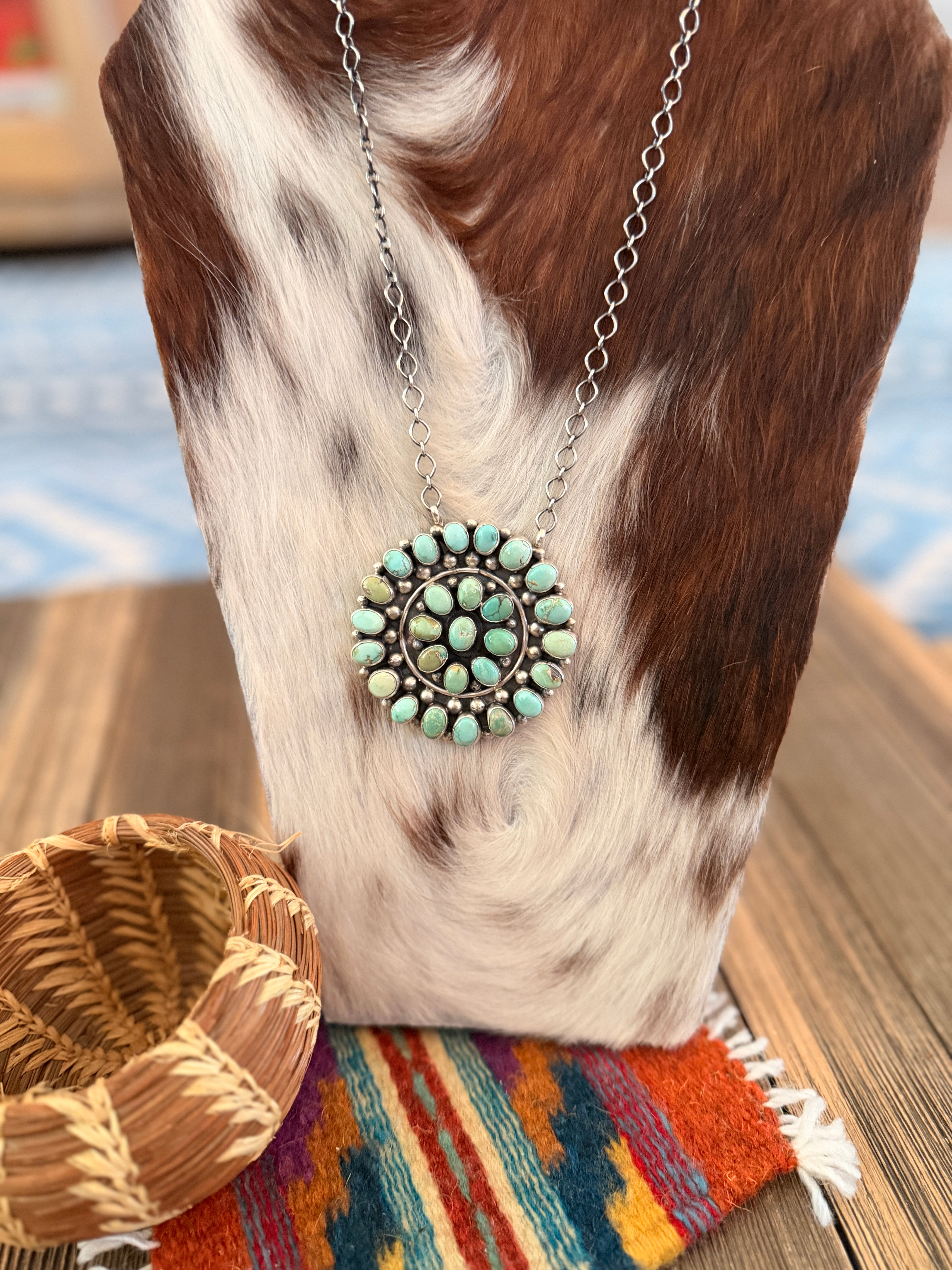 Handcrafted Turquoise & Sterling Silver Cluster Necklace by Travis Jim