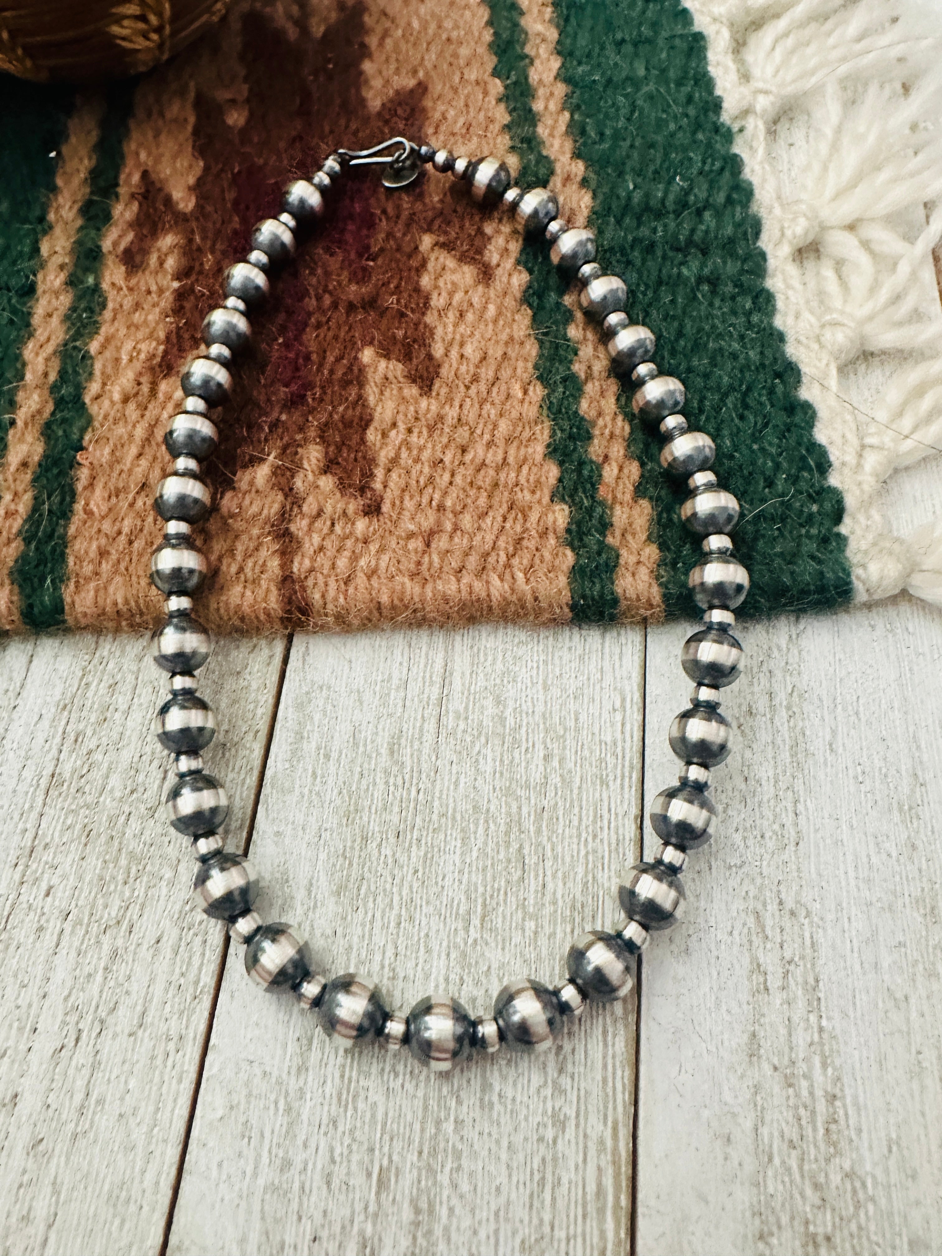 Navajo Sterling Silver Pearl 14” Beaded Necklace