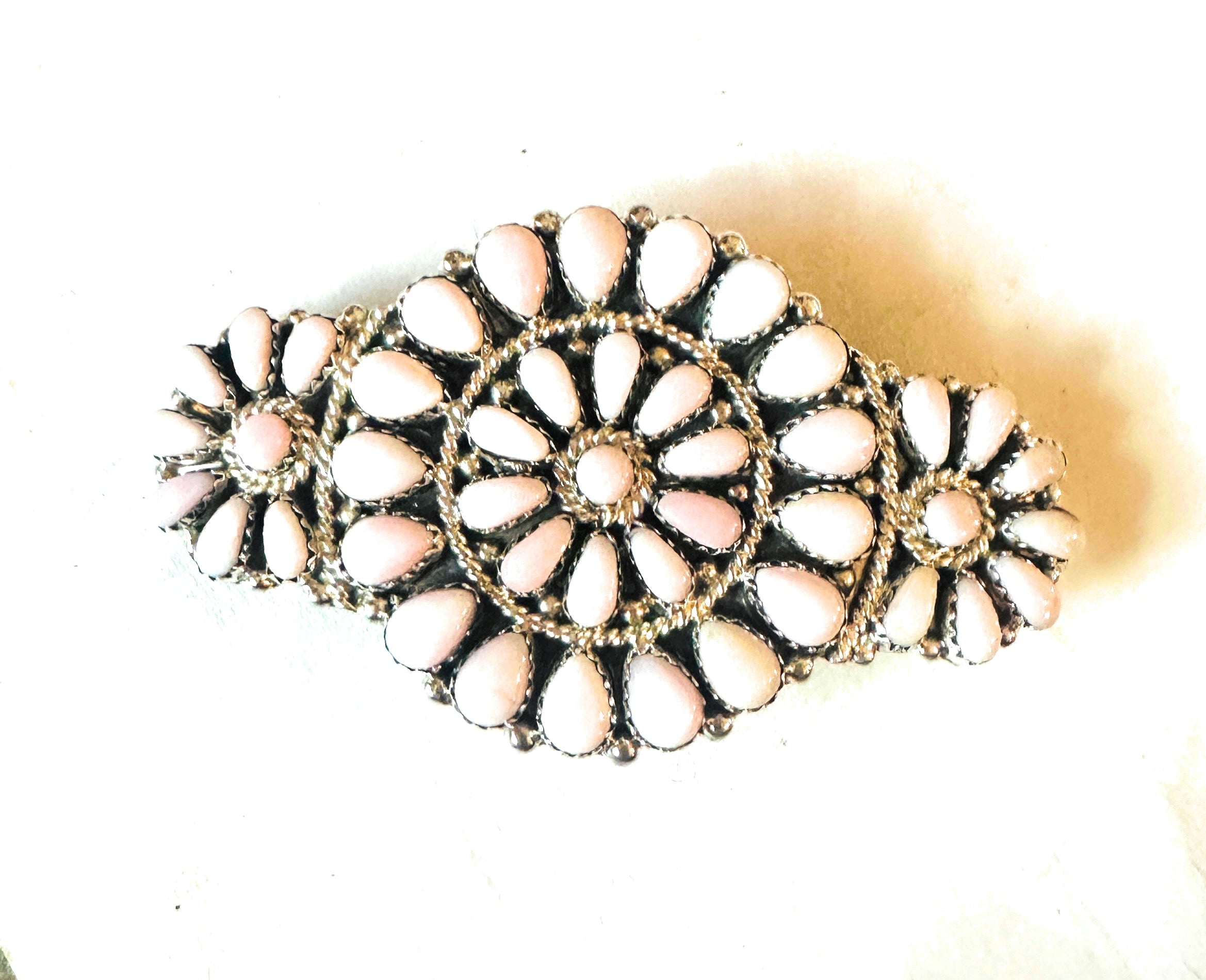 Navajo Queen Pink Conch & Sterling Silver Cluster Hair Barrette