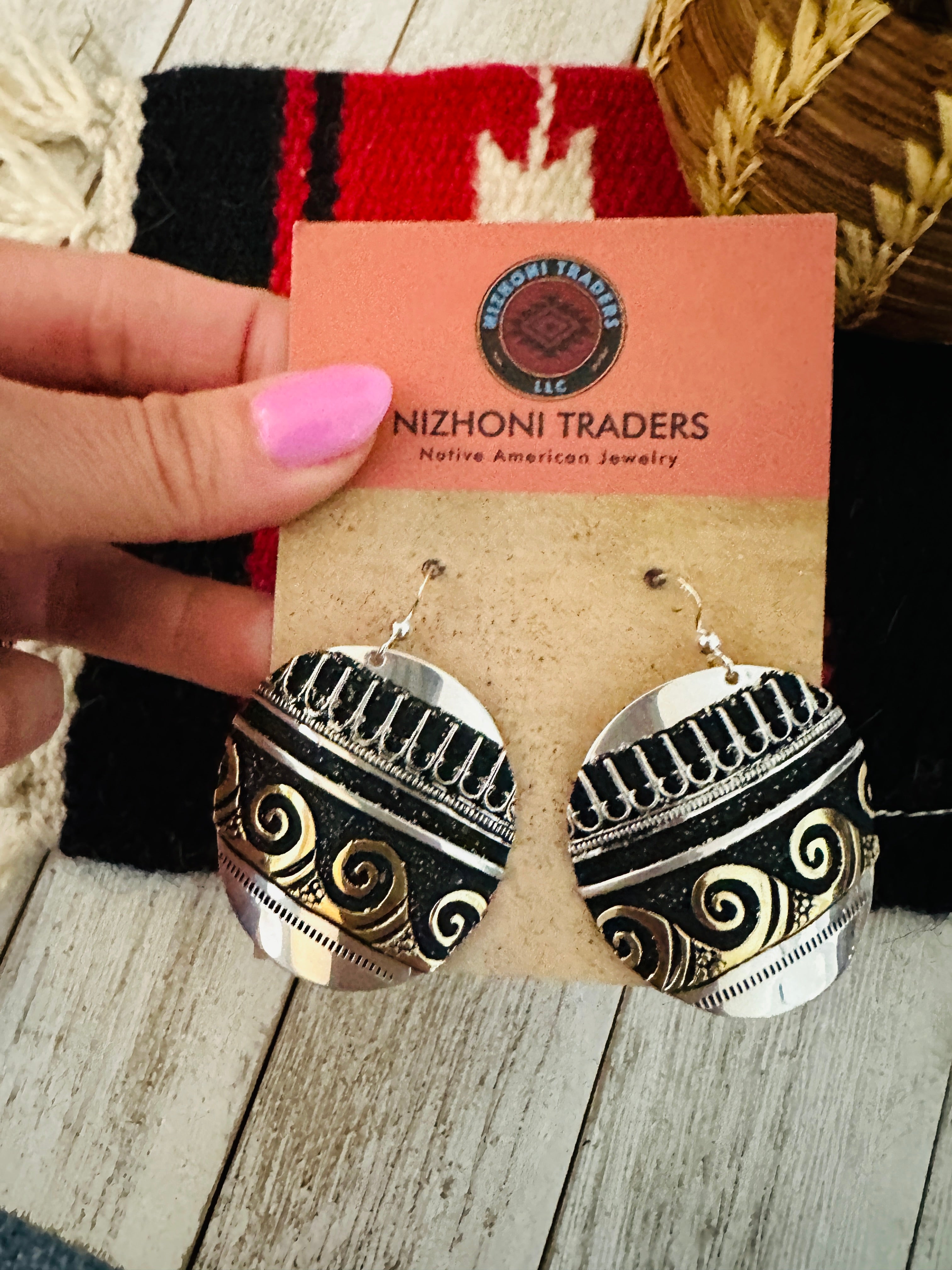 Navajo Hand Stamped Sterling Silver & Copper Earrings