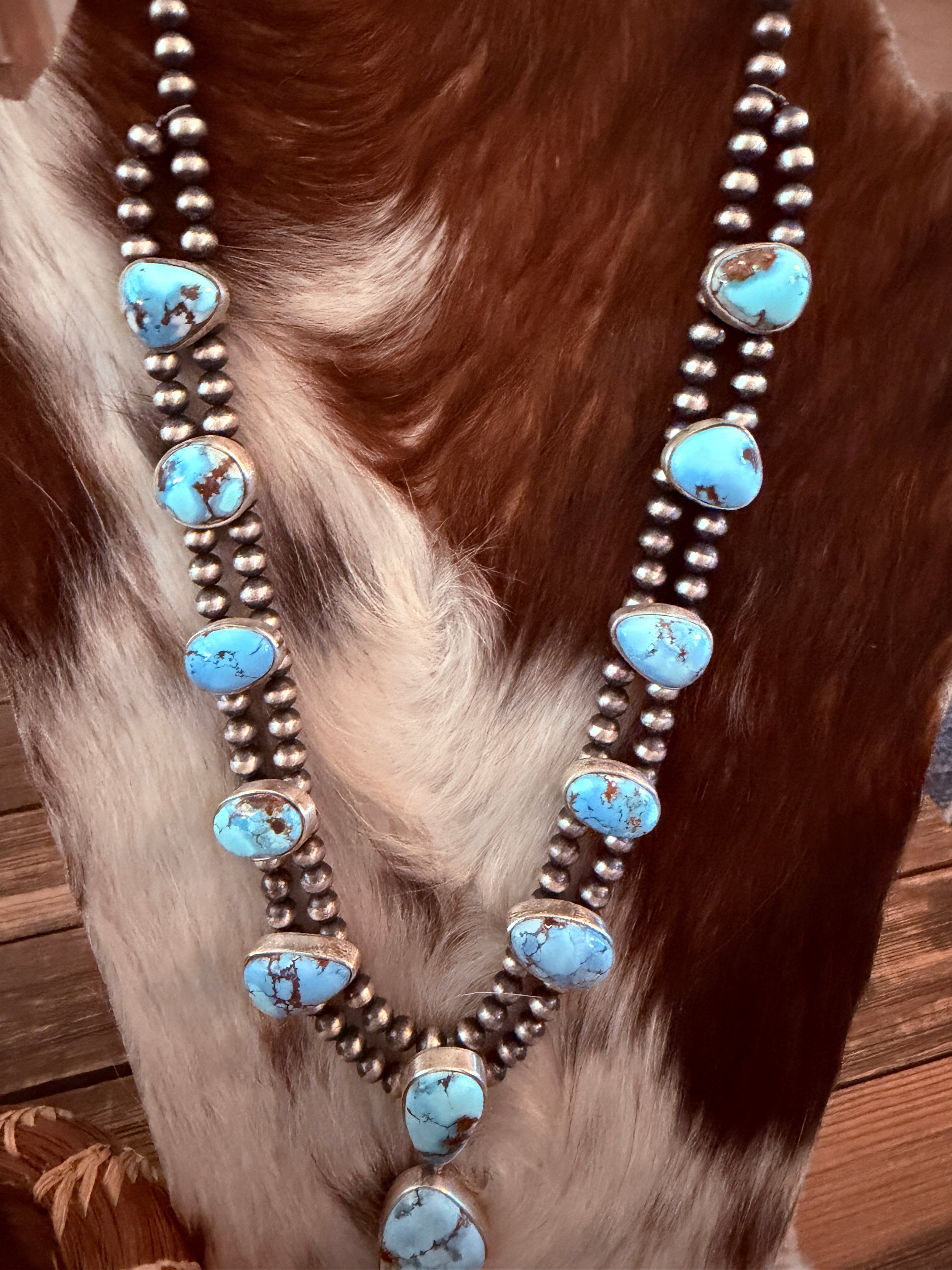 Handcrafted Golden Hills Turquoise & Sterling Silver Necklace and Earring Set by Kathleen Chavez