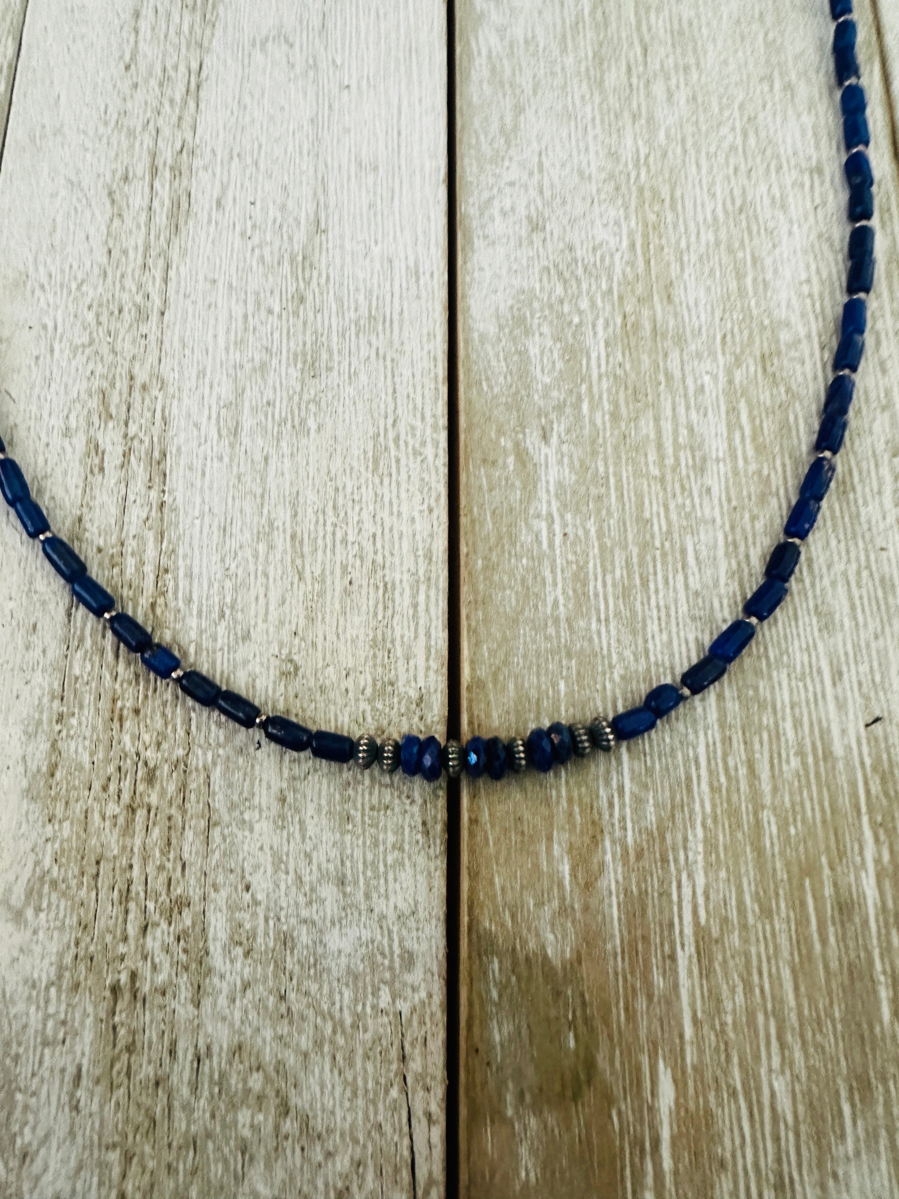 Handcrafted Lapis & Sterling Silver 16” Beaded Necklace
