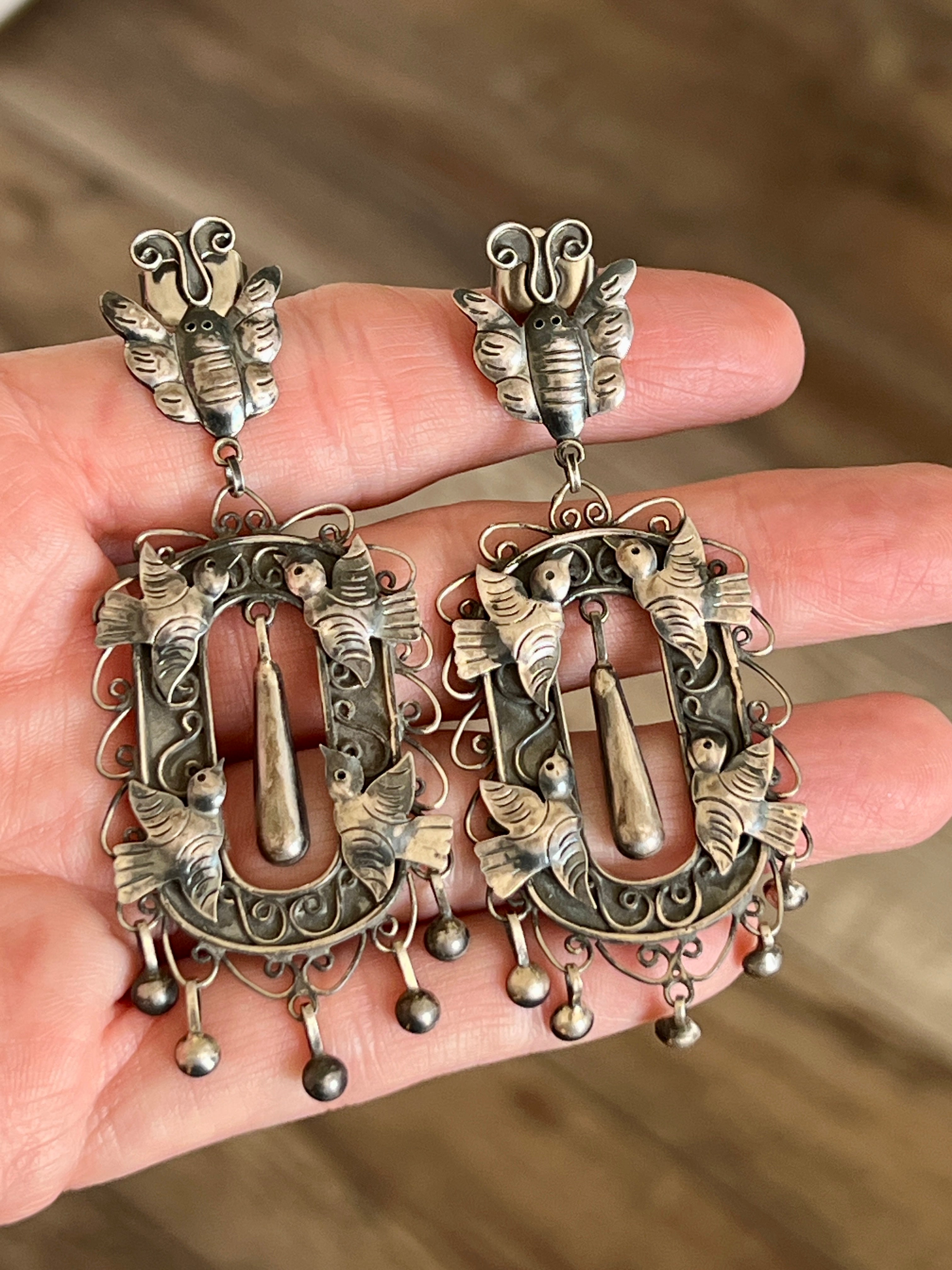 Federico Jimenez Sterling Silver Mexican Wedding Style Earrings, Mariposa