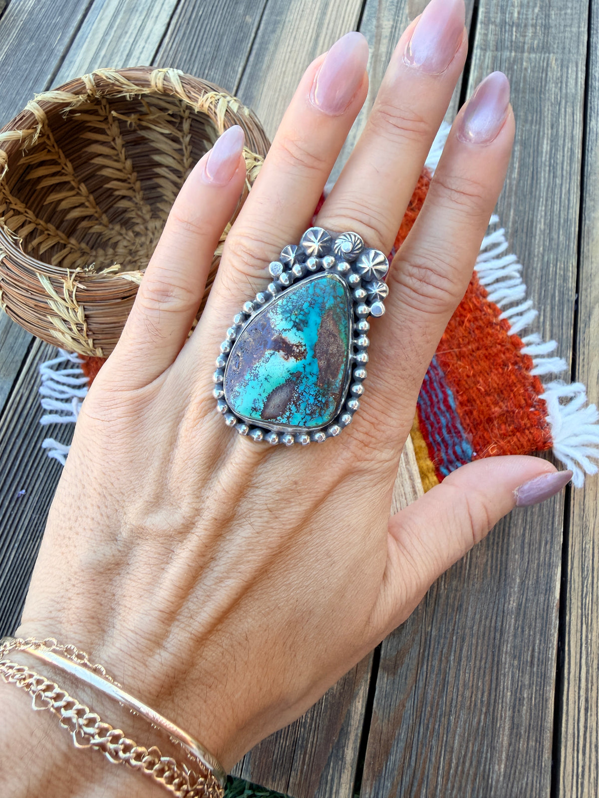 Handcrafted Royston Turquoise & Sterling Silver Ring 10 by Rosella Paxson