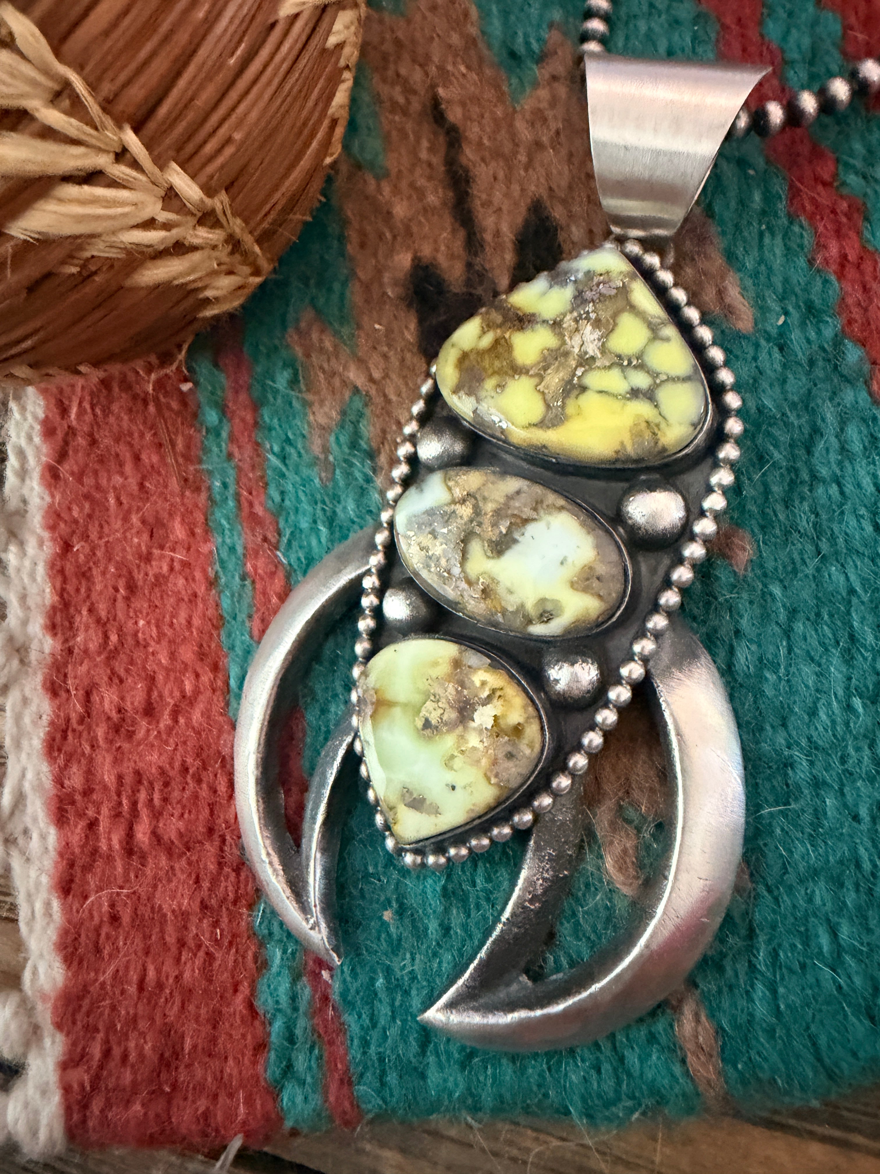 Handcrafted Sterling Silver & Palomino Turquoise Naja Pendant by Chimney Butte