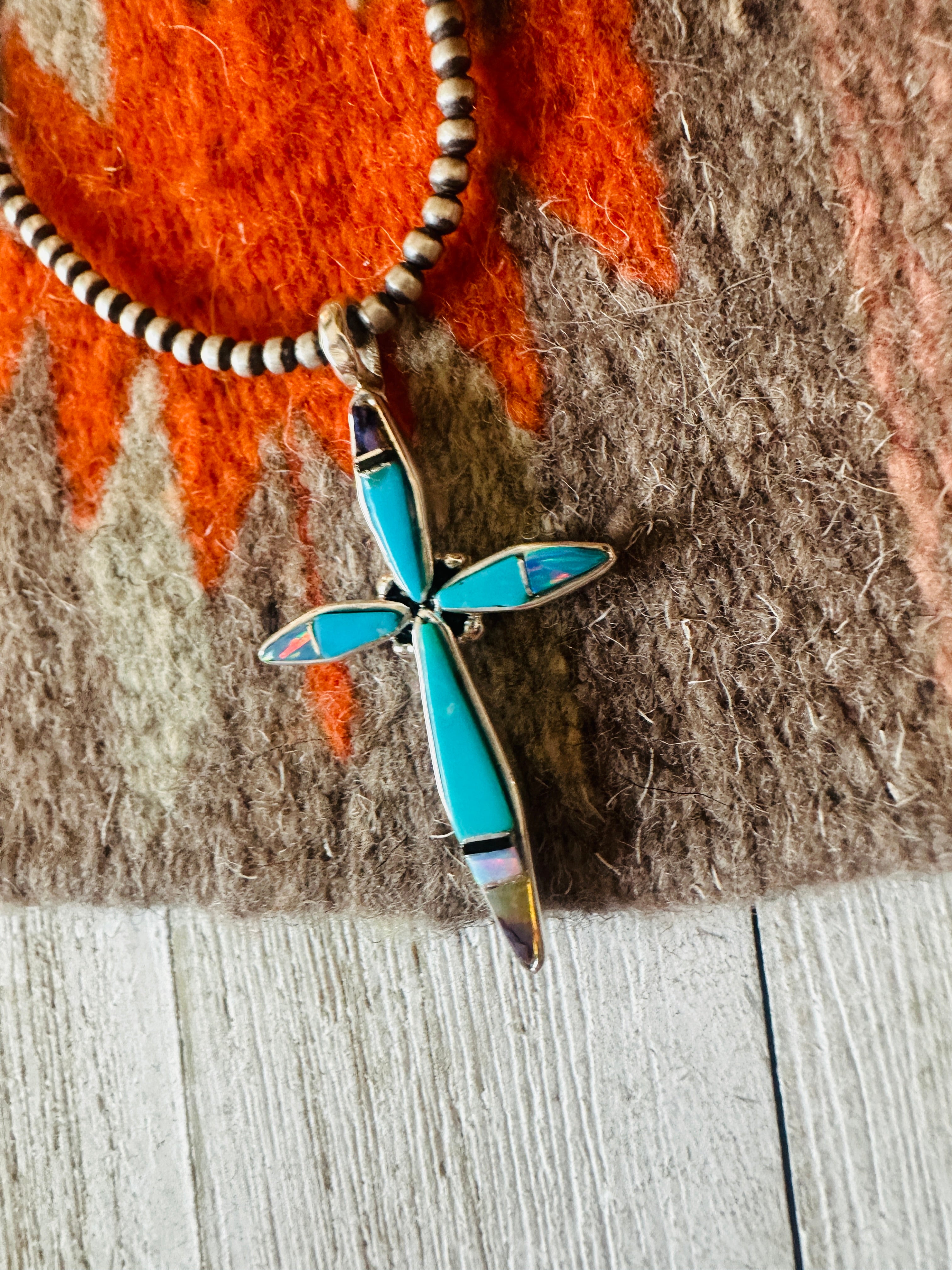 Navajo Multi Stone & Sterling Silver Inlay Cross Pendant