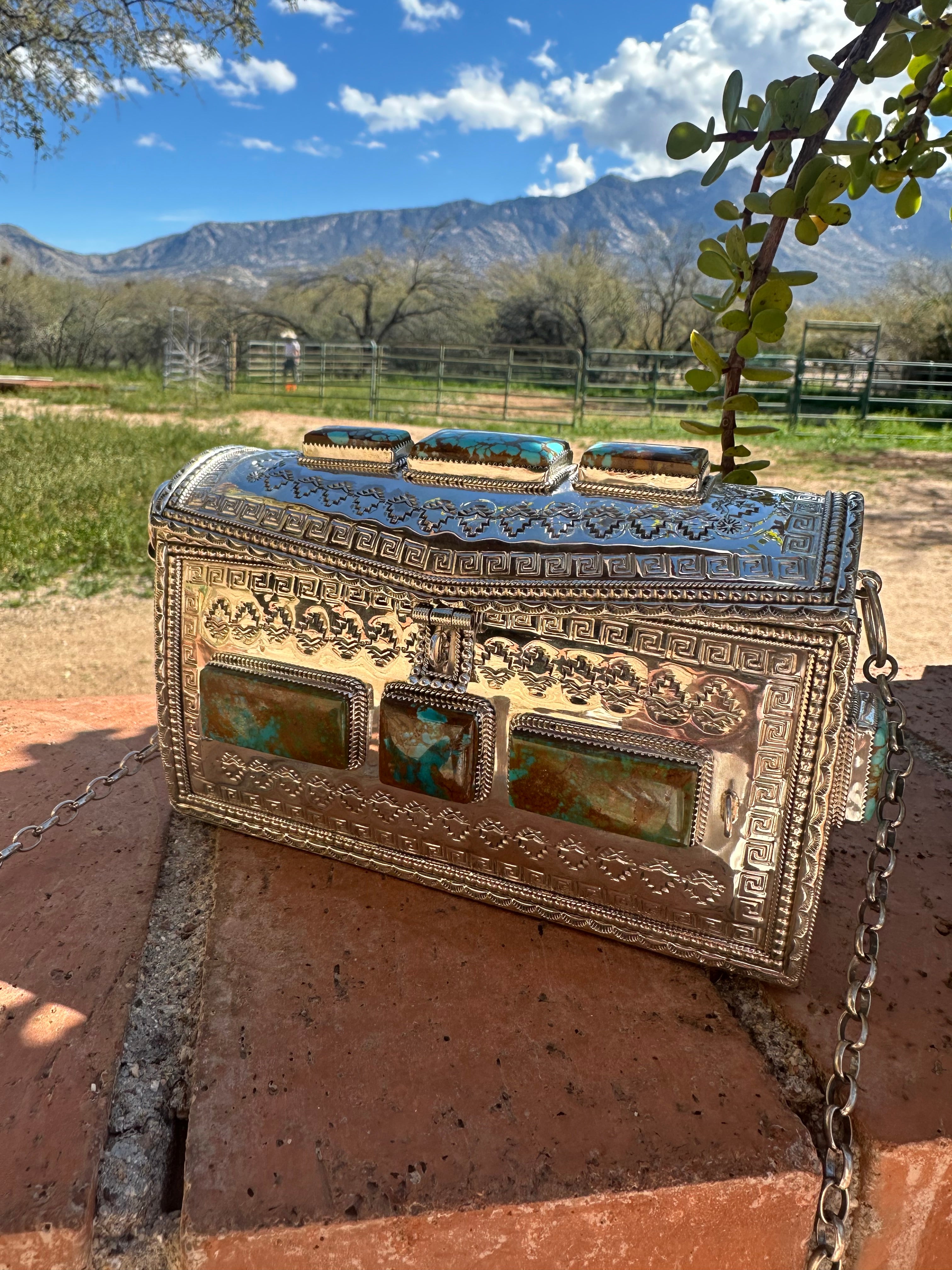 Handcrafted Sterling Silver and Royston Turquoise Purse by Wilford Begay