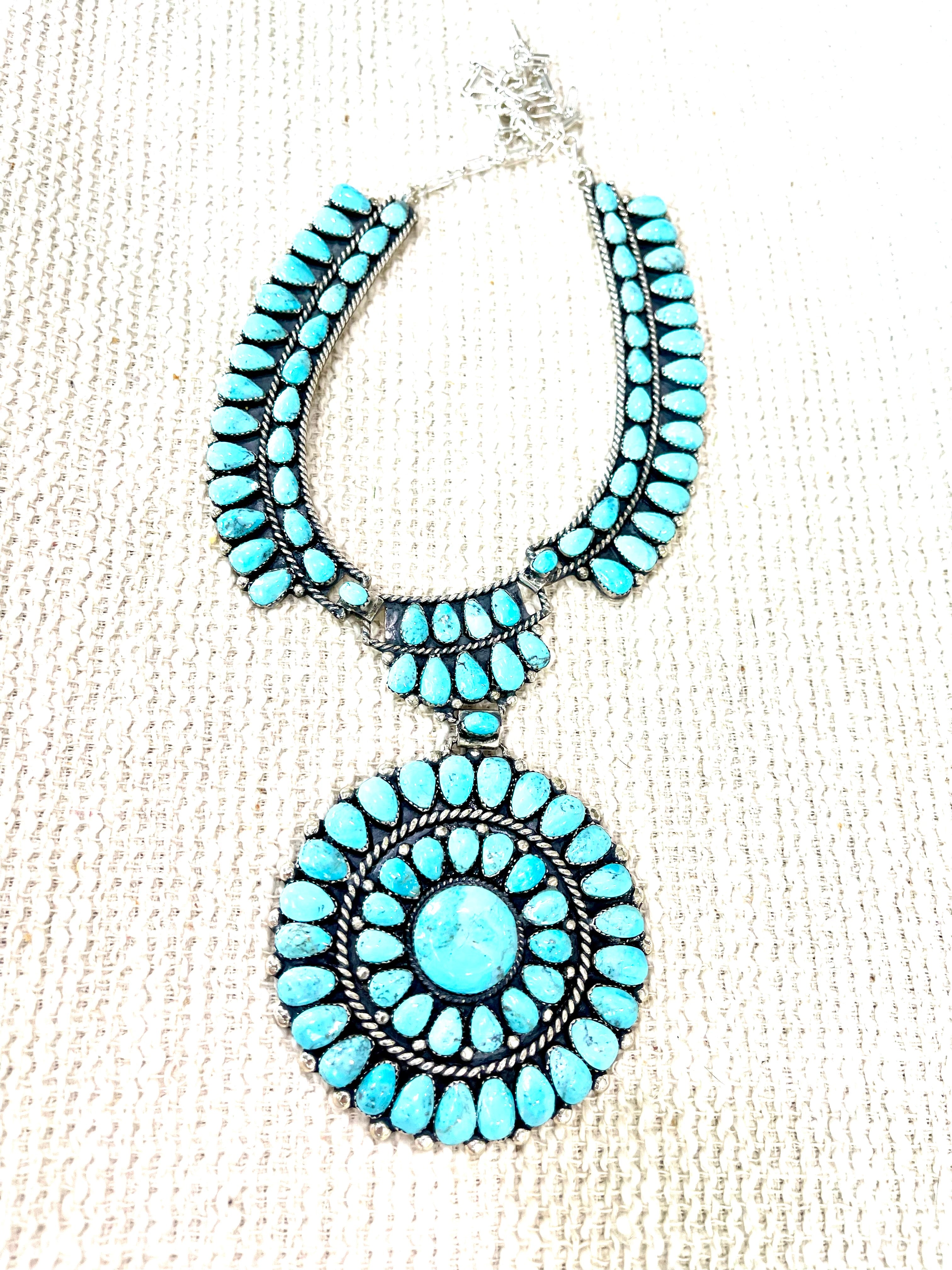 Handmade Sterling Silver & Turquoise Cluster Necklace