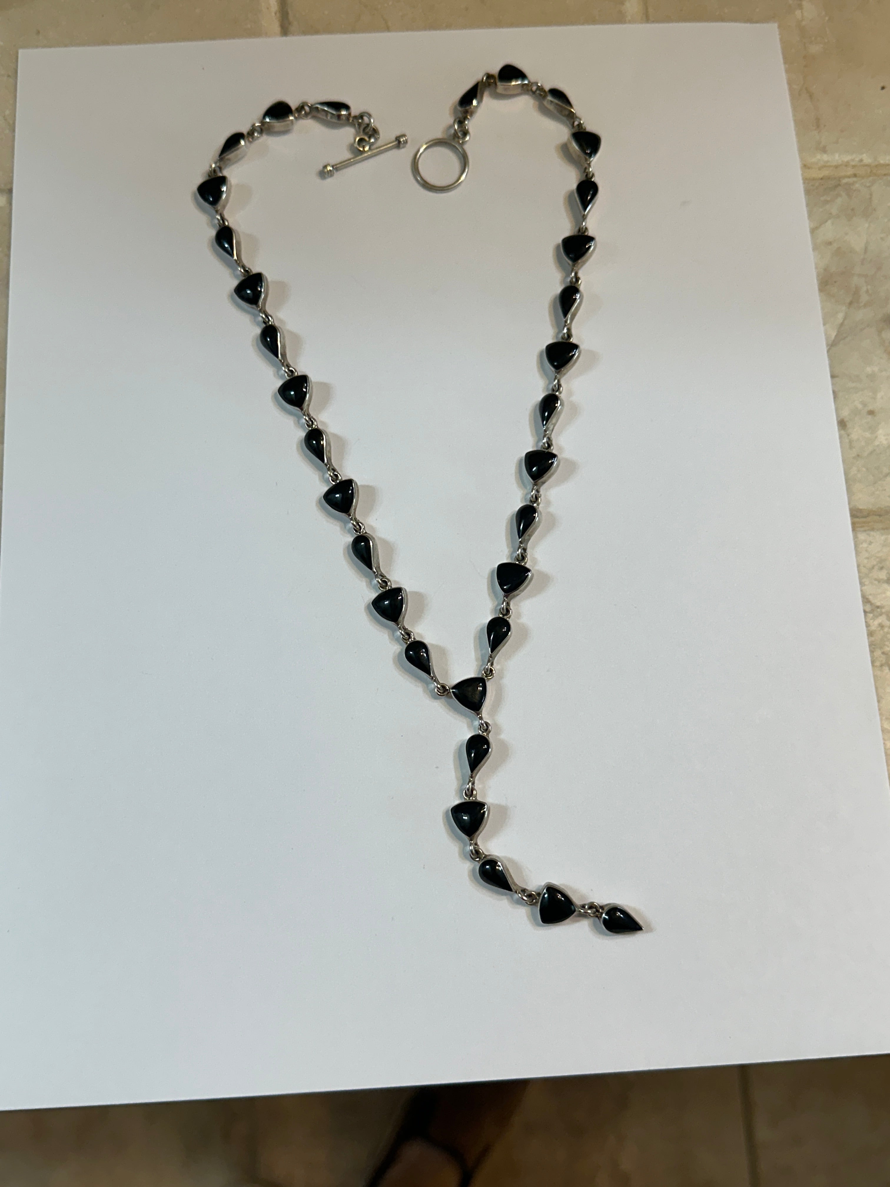 18" Black Onyx Sterling Silver Lariat