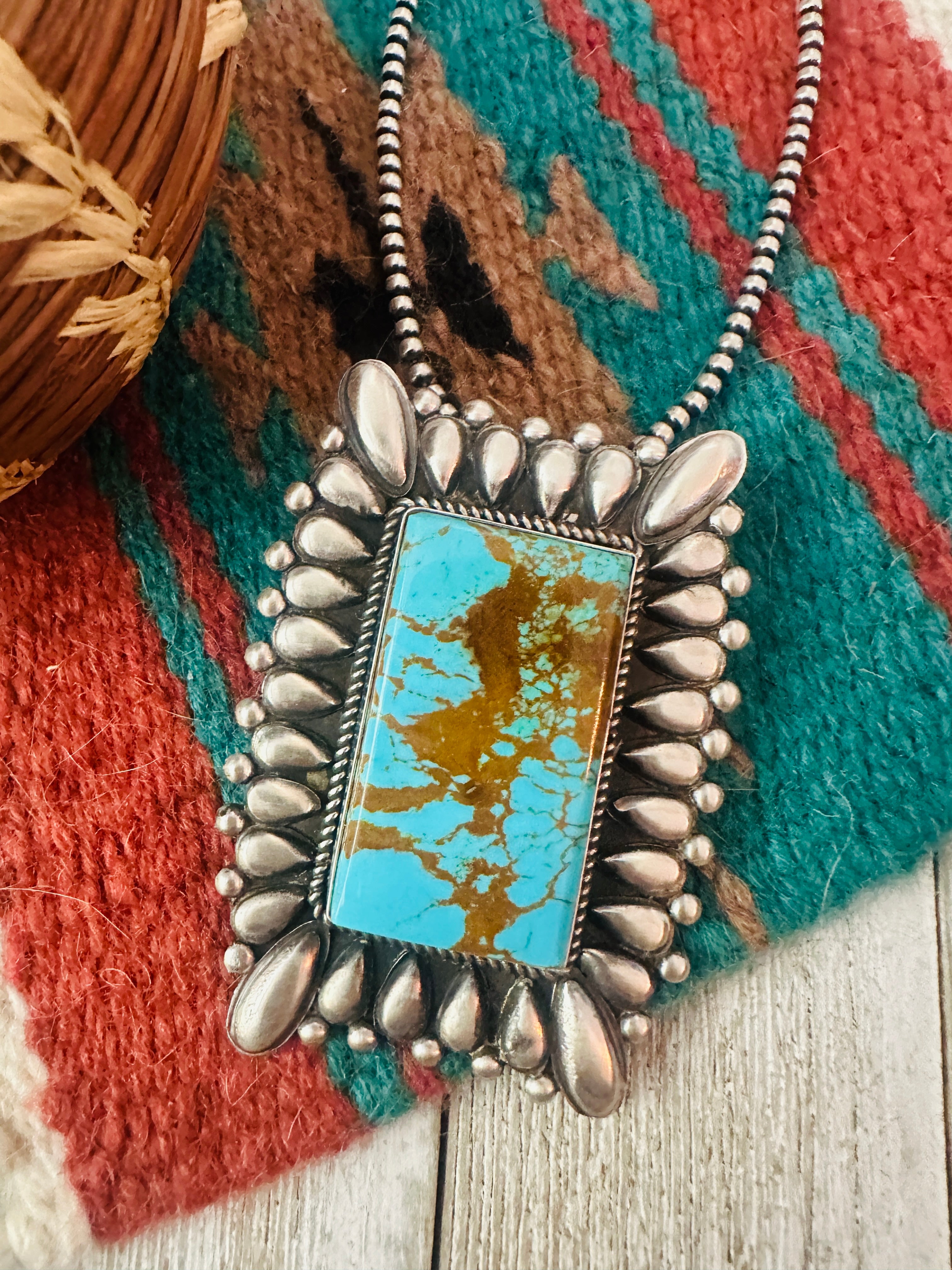 Handcrafted Turquoise &  Sterling Silver Pendant by Marcus Chavez