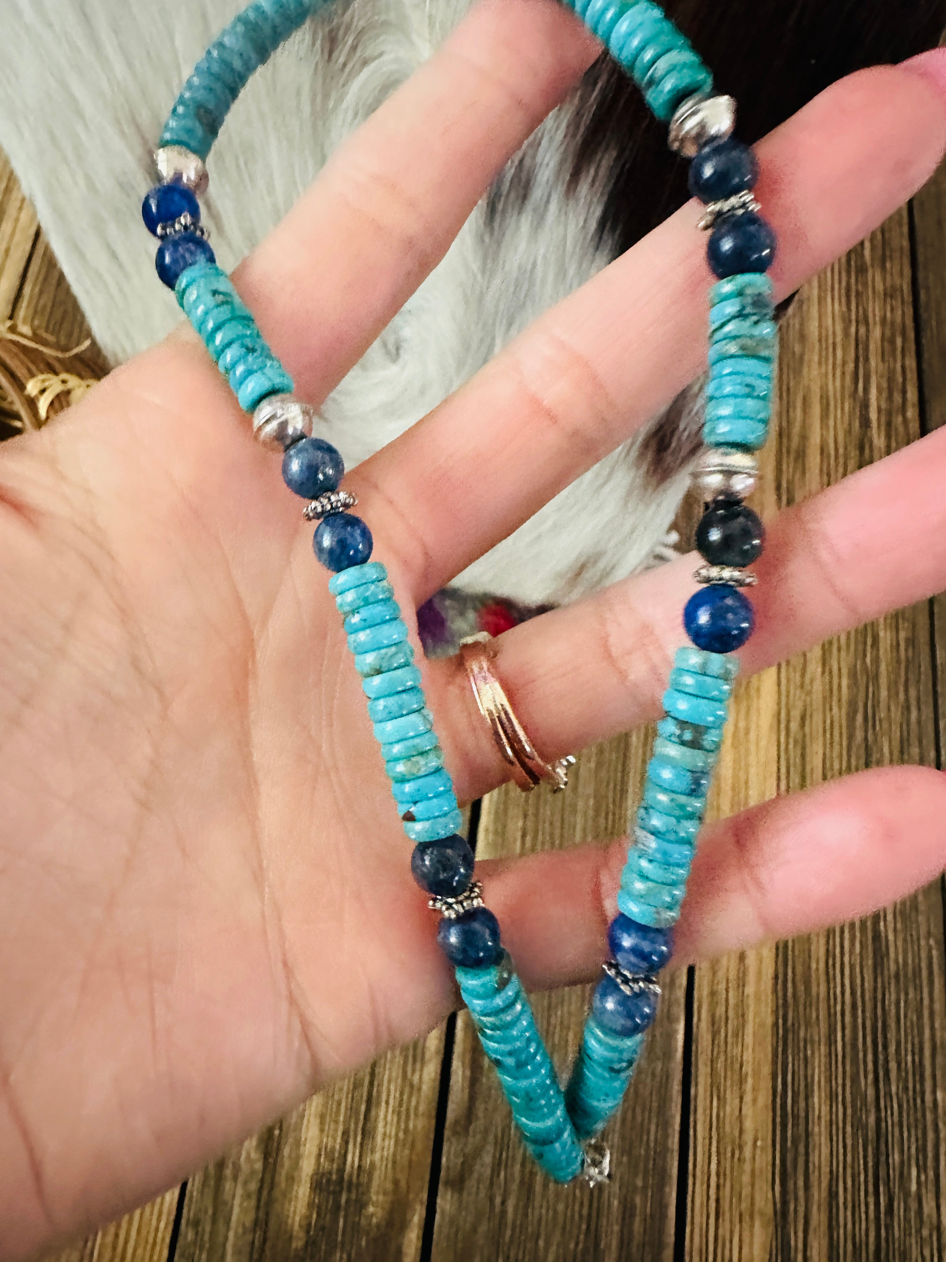 Handcrafted Multi Stone & Sterling Silver Beaded 16” Necklace by T & R Singer