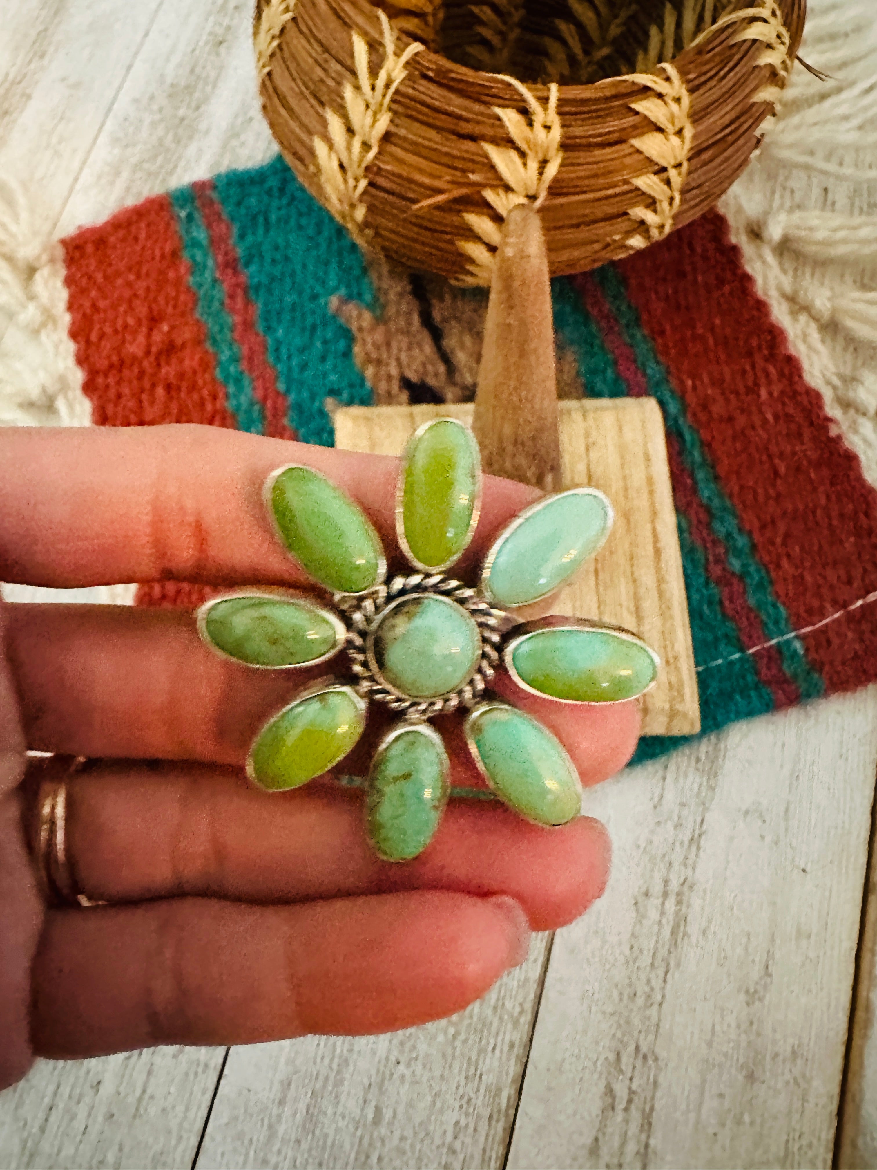 Navajo Sterling Silver & Turquoise Flower Adjustable Ring